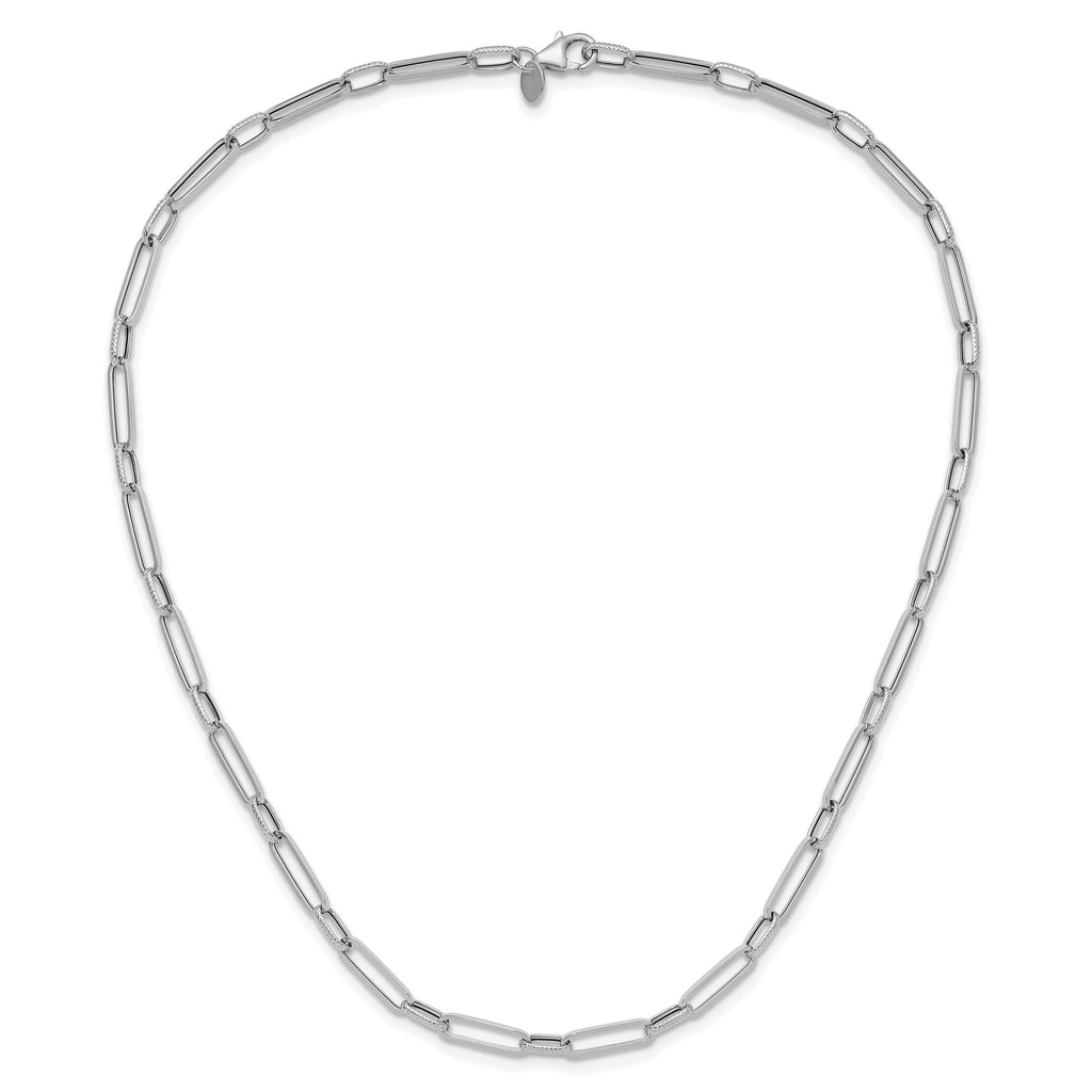 14K White Gold Polished and Textured Fancy Link Necklace