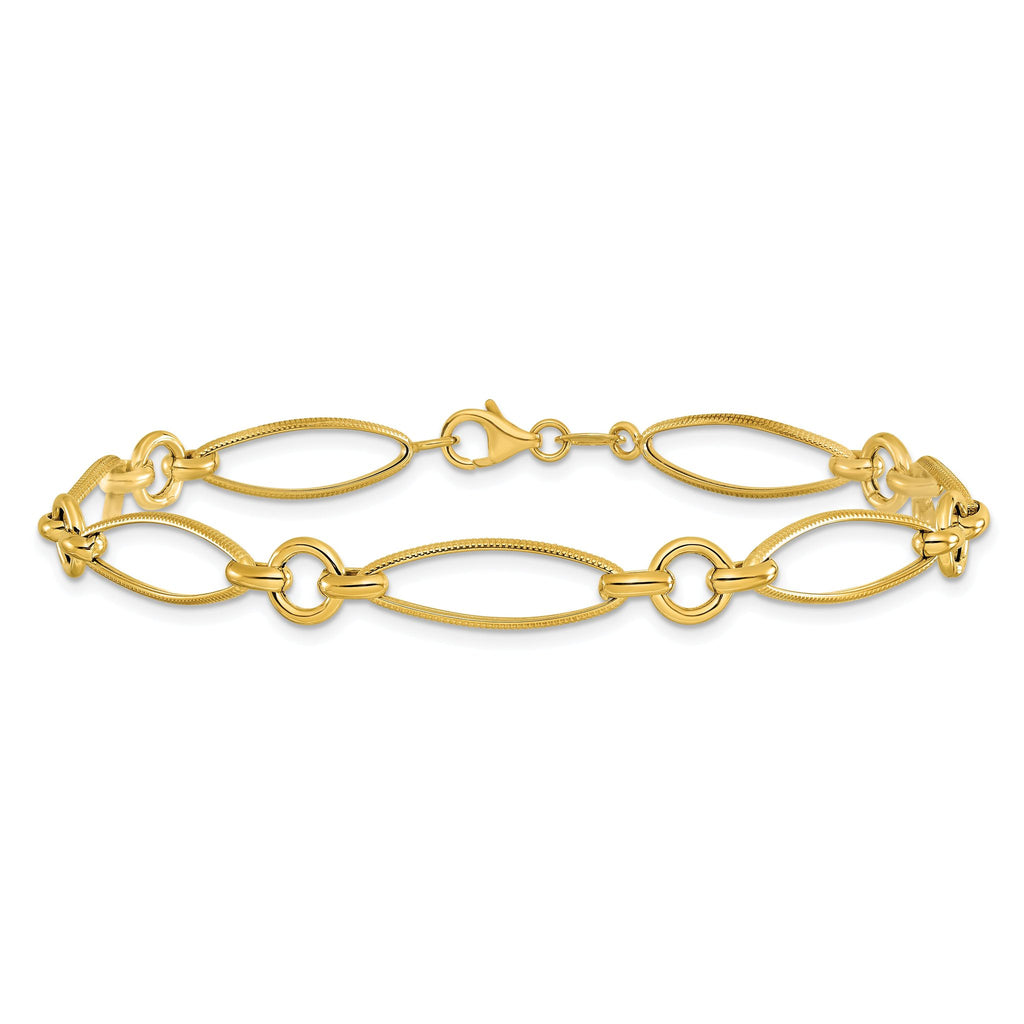 14K Polished and Diamond-cut Fancy Link 8.5in Bracelet