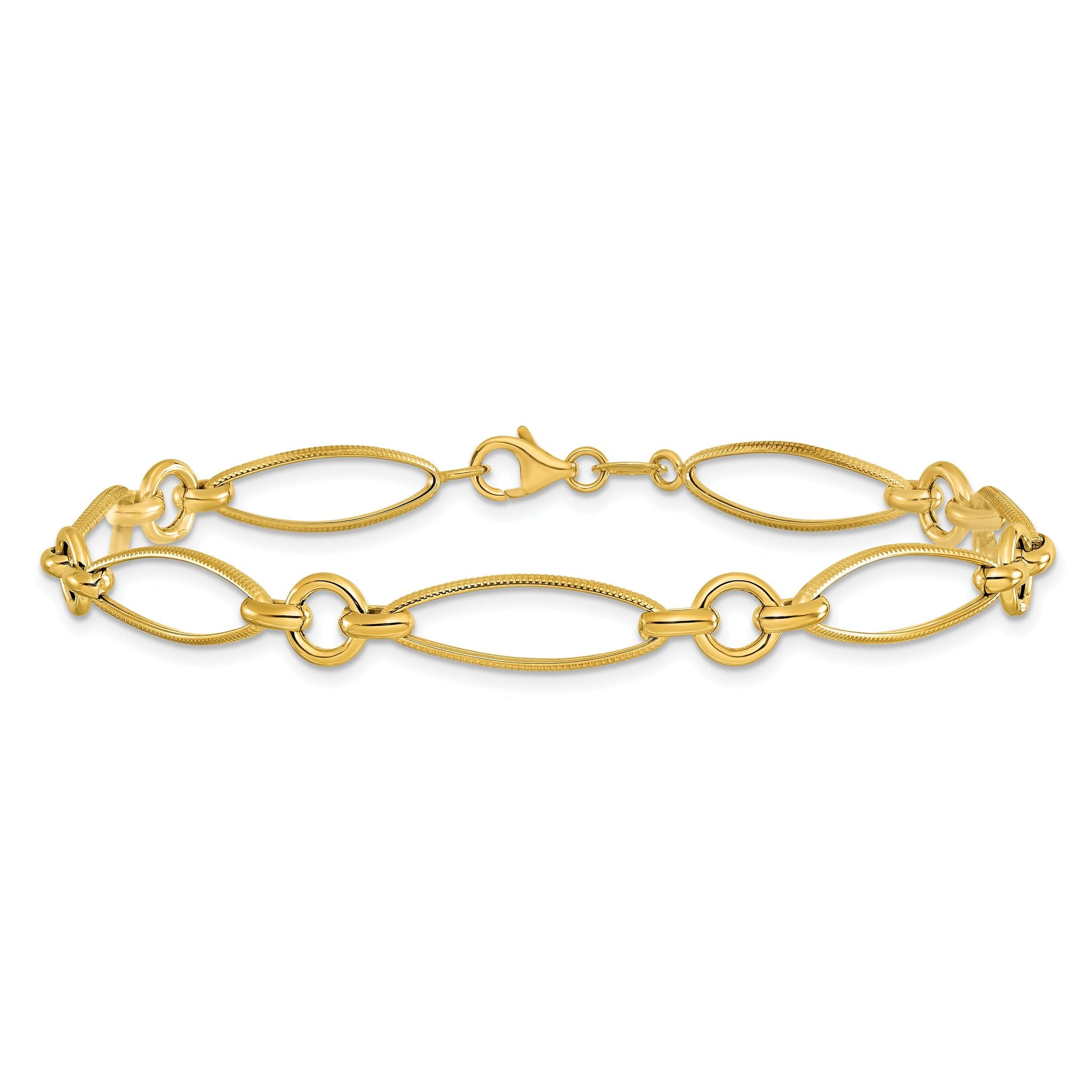 14K Polished and Diamond-cut Fancy Link 8.5in Bracelet