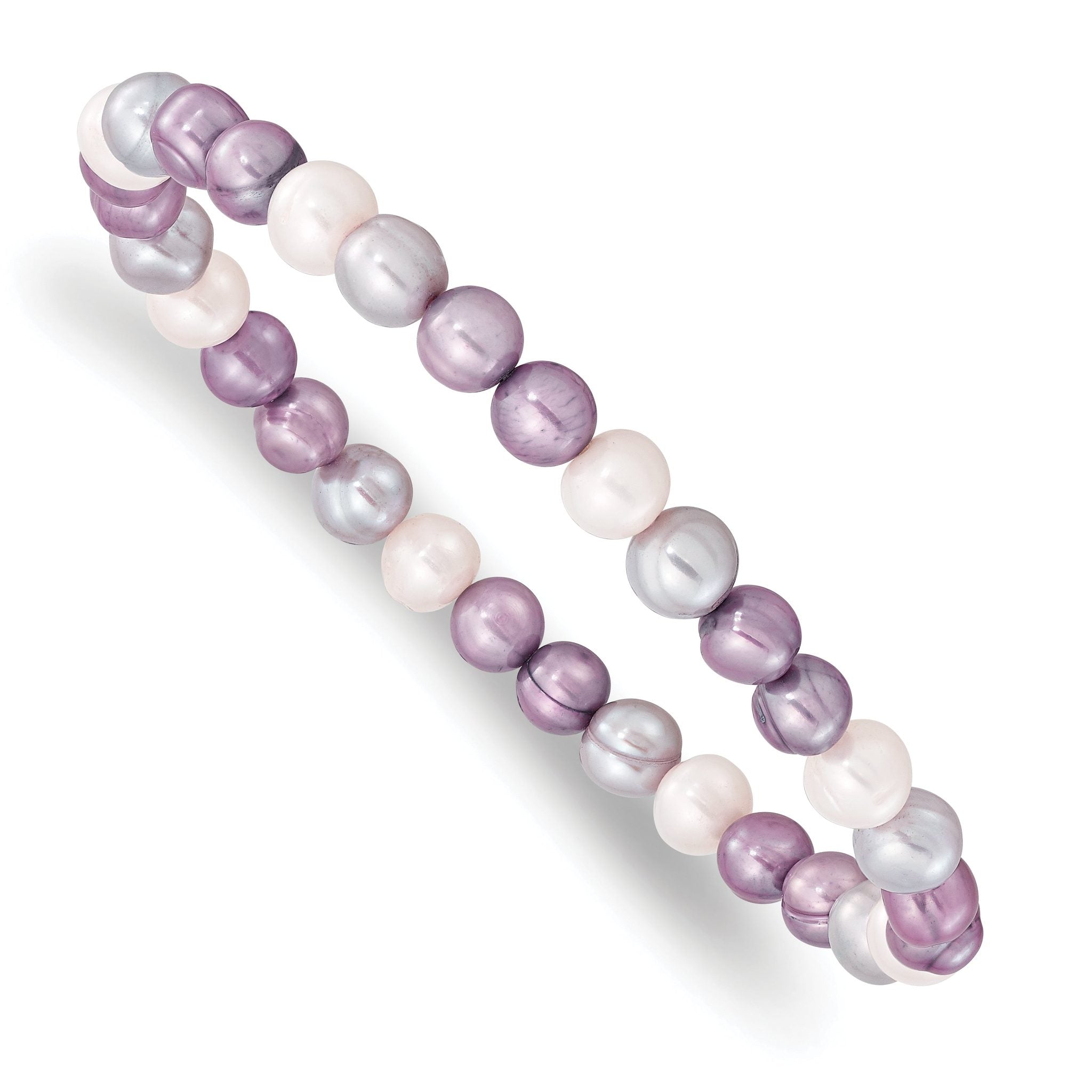 6-7mm White, Lavender and Grey Semi-Round Freshwater Cultured Pearl Stretch Bracelet Main image