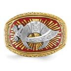 14k Two-tone Men's Polished and Textured with Multi-color Enamel Masonic Shriner's Ring