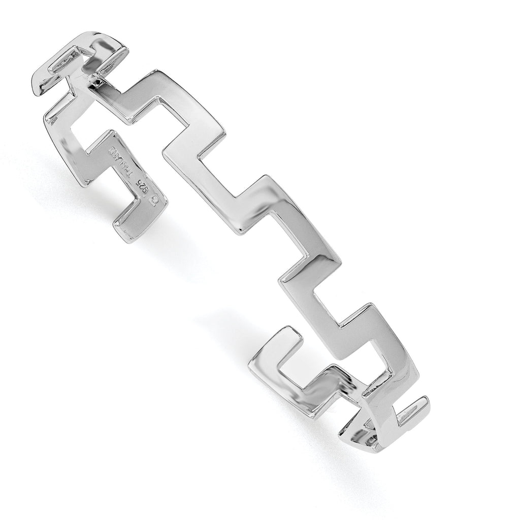 Sterling Silver 925 Cuff Bangle with Rhodium Polish Elegant Design
