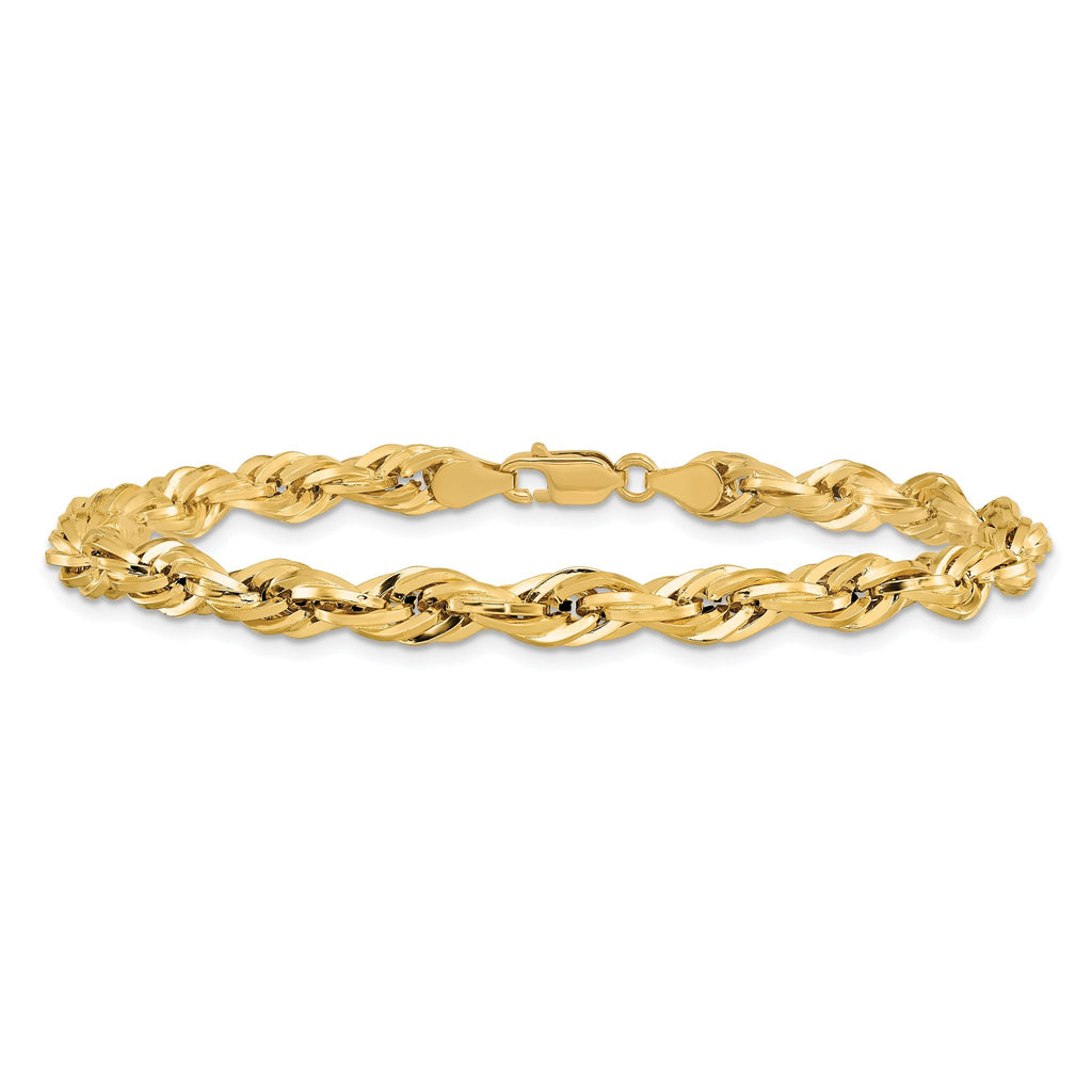 Semi-Solid Rope Chain Bracelet in 14K Yellow Gold, 5.4mm