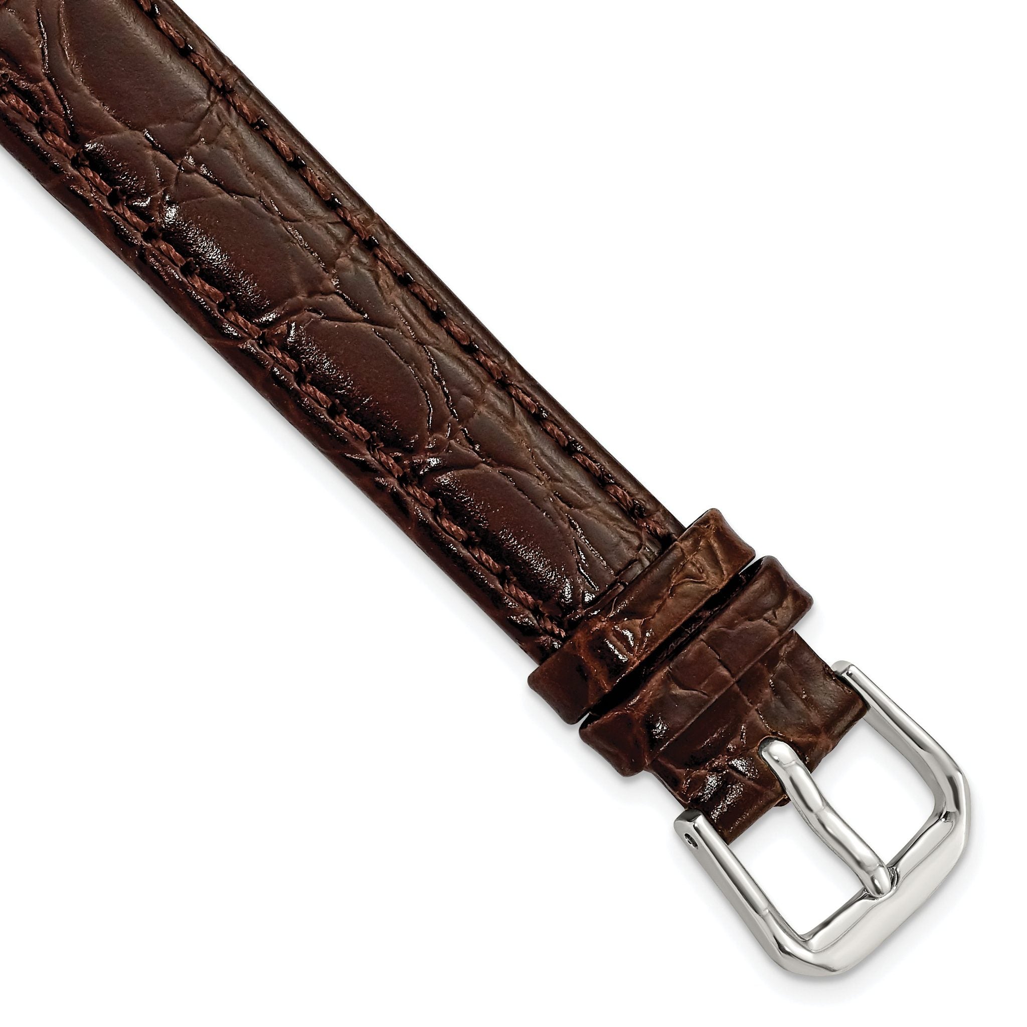 10mm Brown Alligator Grain Leather with Silver-tone Buckle 6.75 inch Watch Band