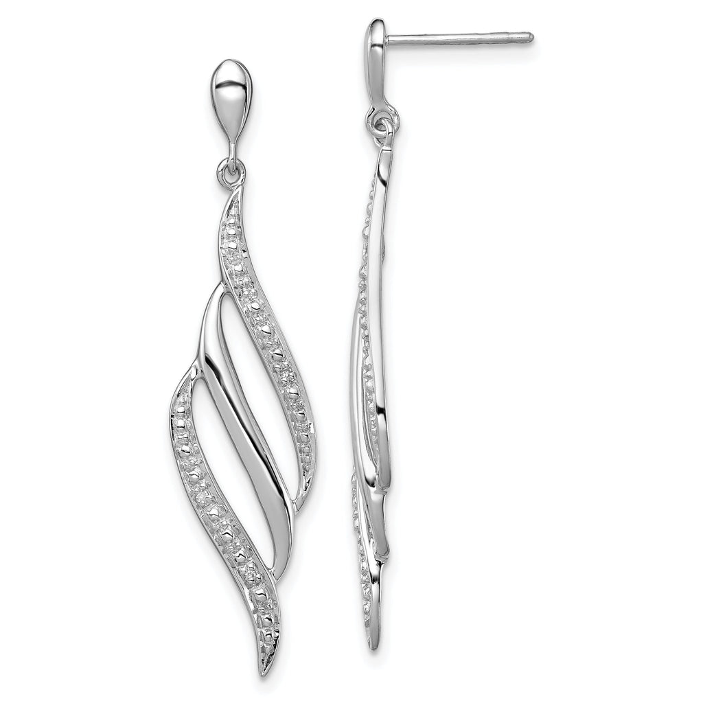 Sterling Silver Diamond Swirl Dangle Earrings Rhodium Plated Elegant Finish