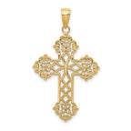 14K Gold Lacey Budded Cross Pendant  Elegant Casted Design