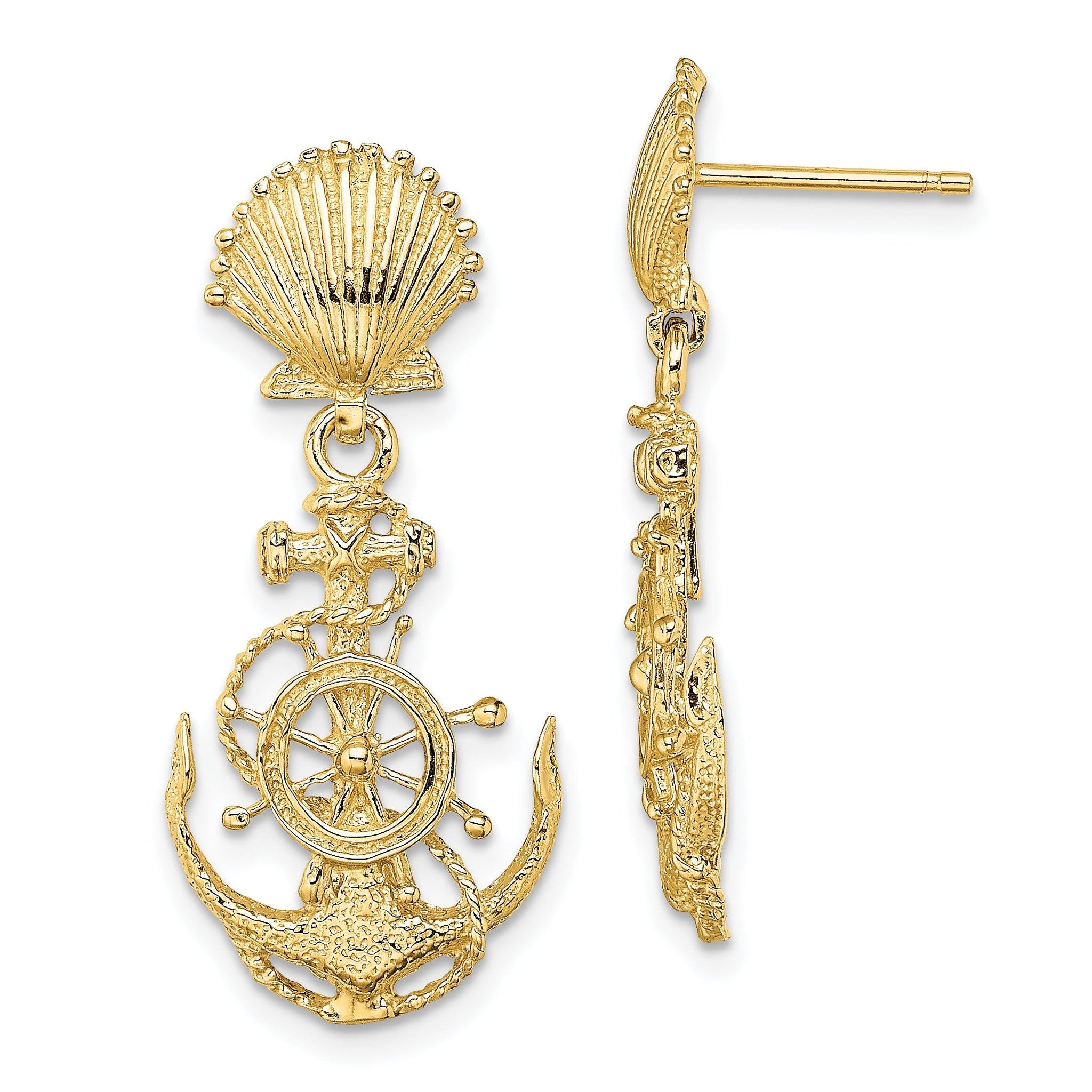 14K Shell and Anchor Double Dangle Earrings Main image