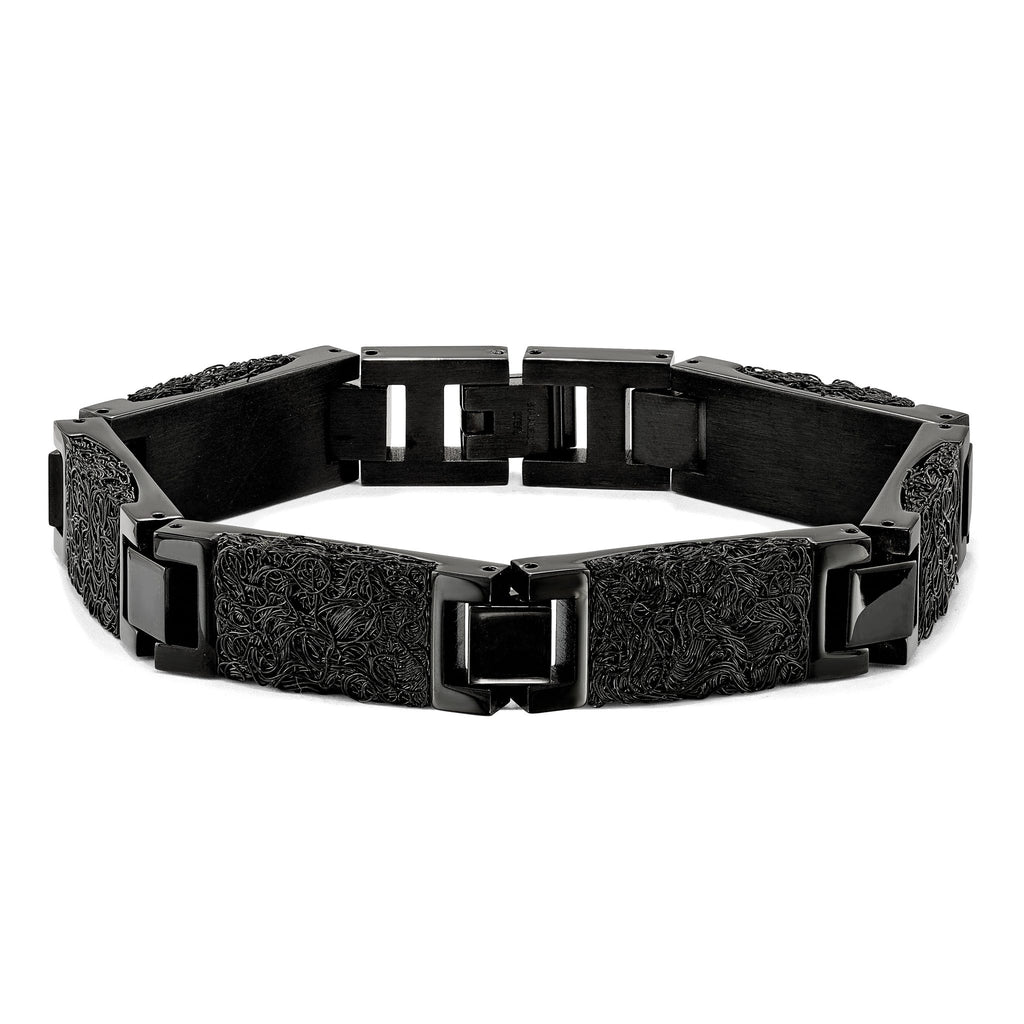 Stainless Steel Polished Black IP-plated Wire Inlay Link Bracelet for Men