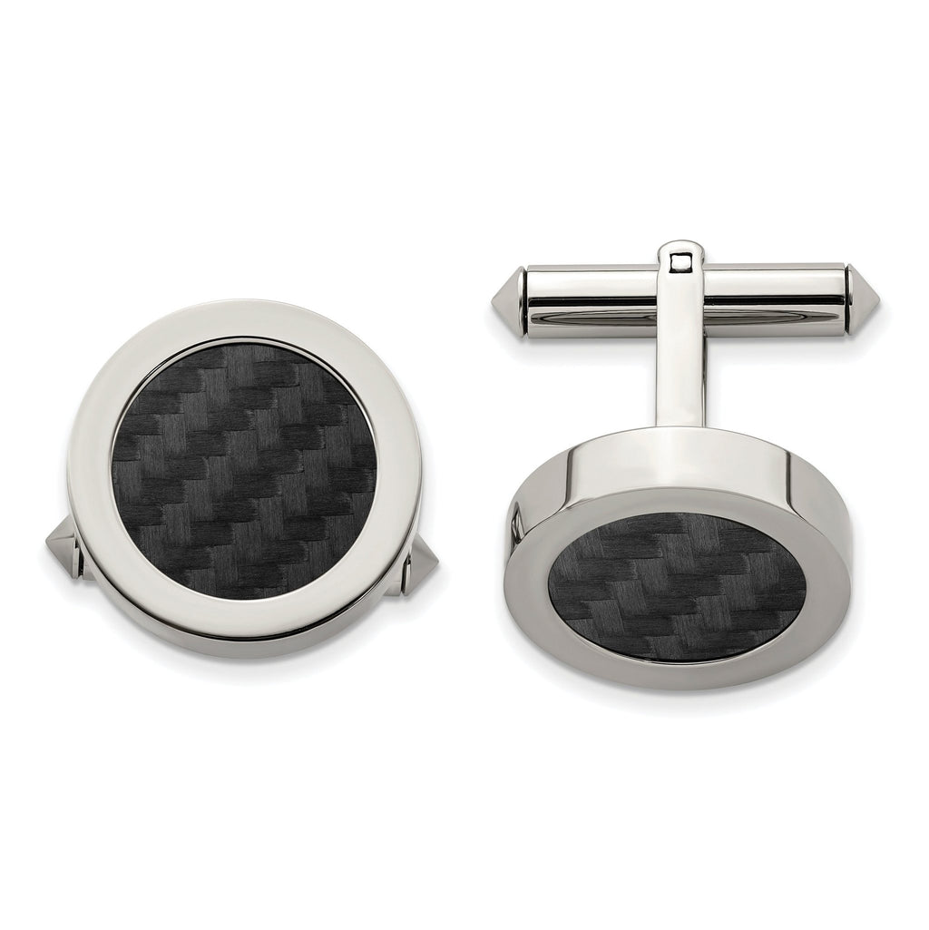 Polished Titanium Black Carbon Fiber Cuff Links