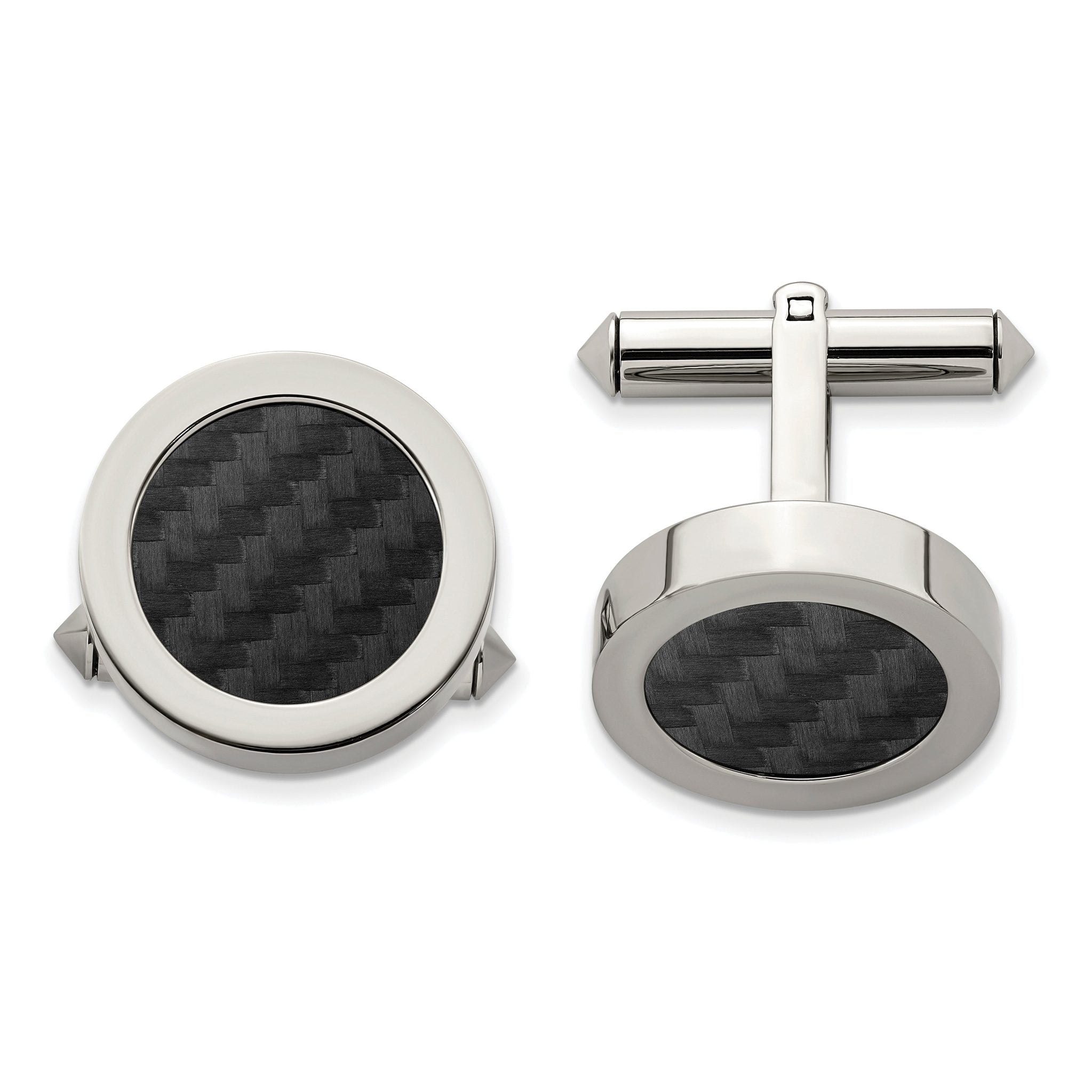 Polished Titanium Black Carbon Fiber Cuff Links