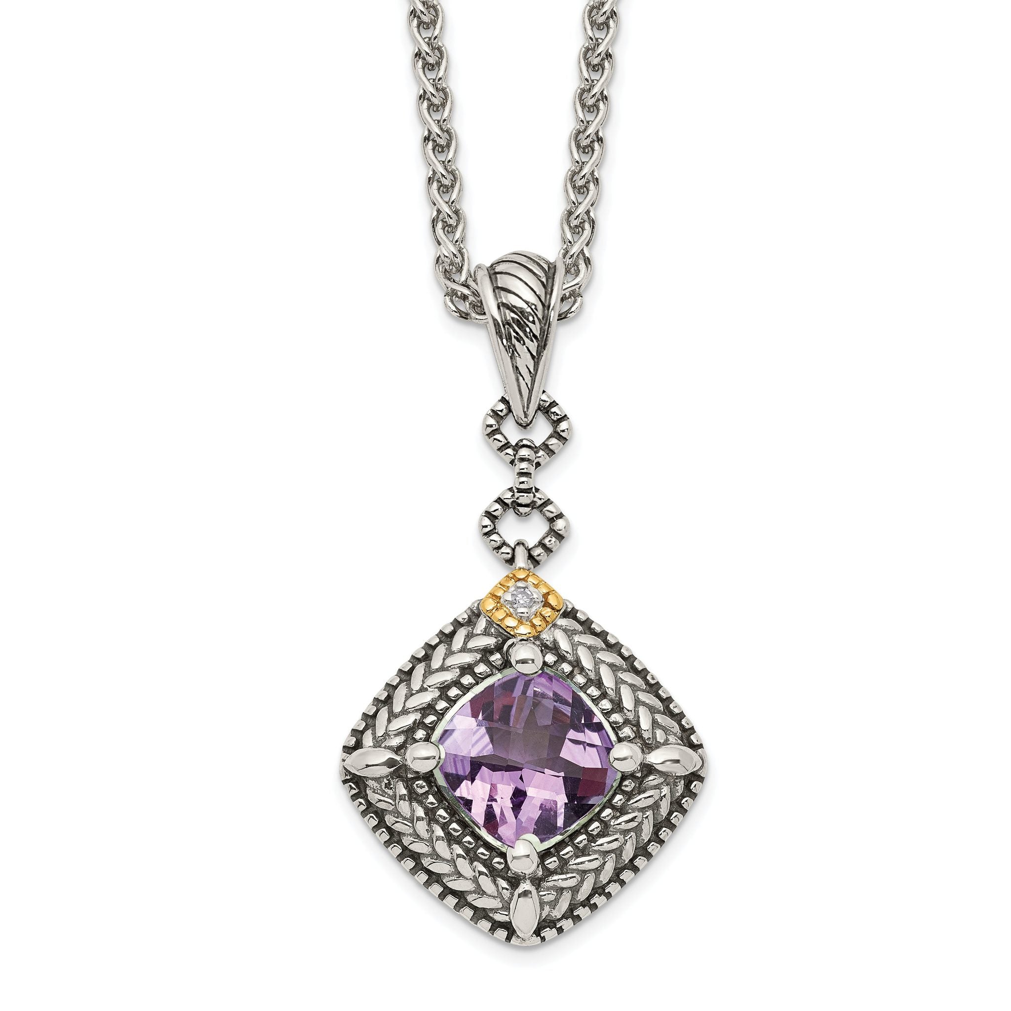Shey Couture Sterling Silver with 14K Accent 18 Inch Antiqued Cushion Amethyst and Diamond Necklace Main image
