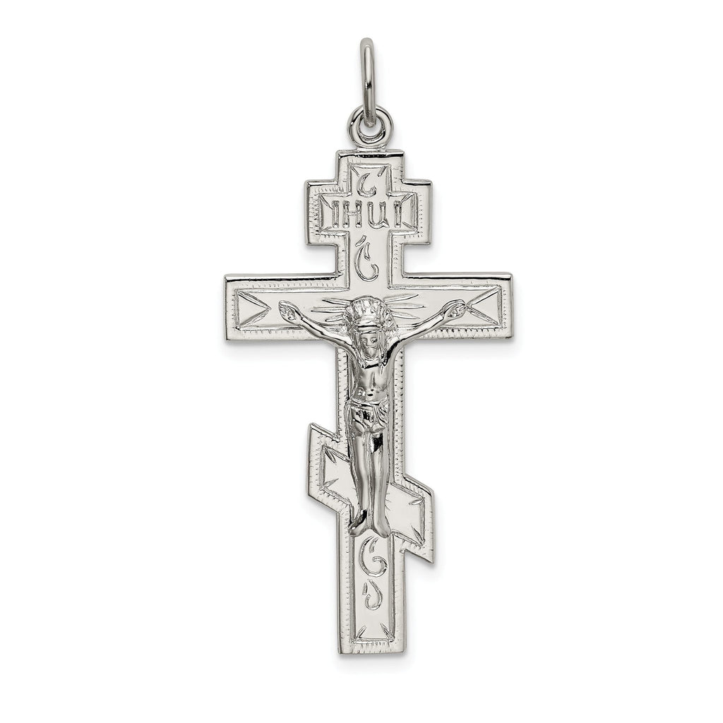 Sterling Silver 925 Orthodox Cross Pendant with Polished Platinum Finish