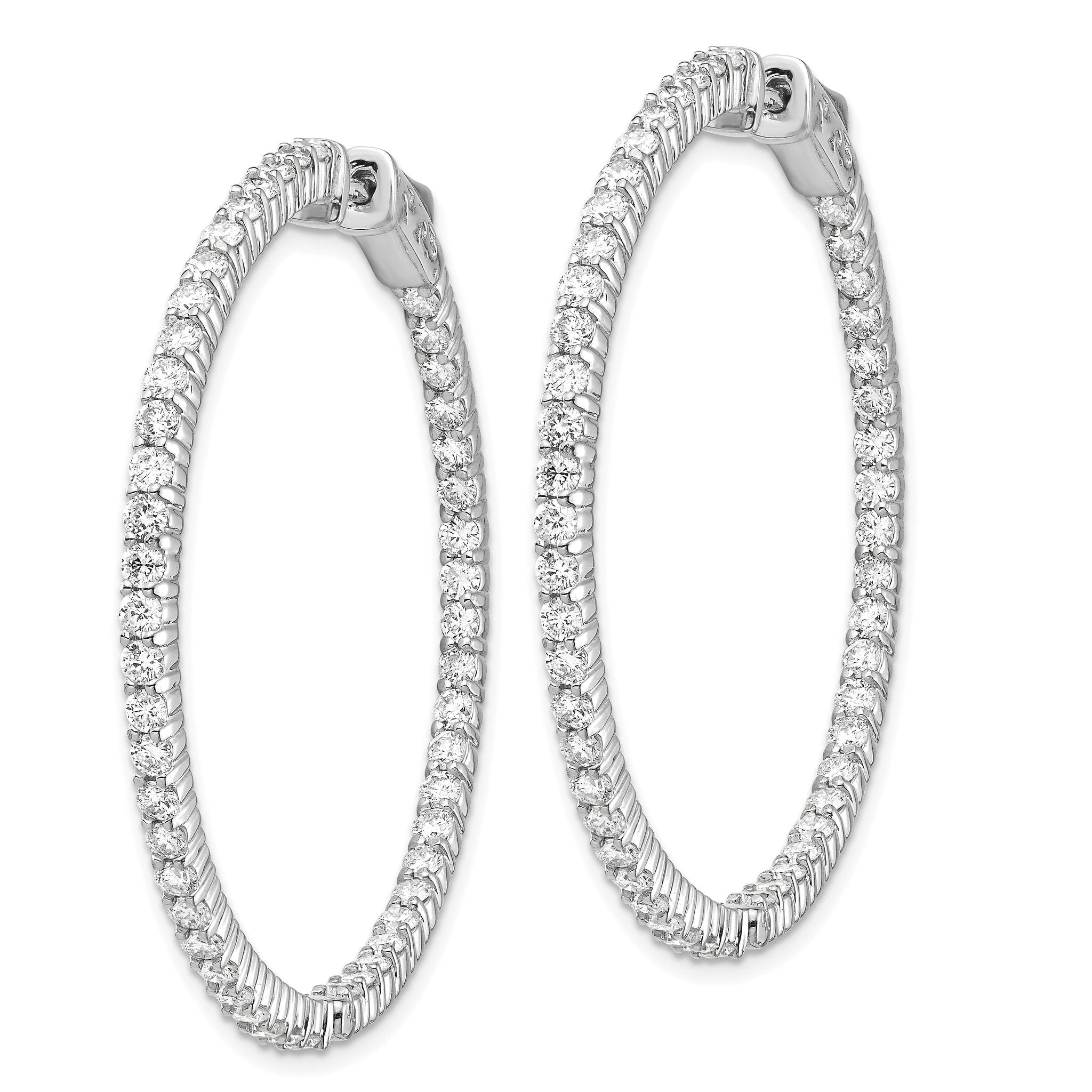 14k White Gold Diamond Round Hoop w/Safety Clasp Earrings Secondary image