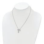 Sterling Silver Rhodium-plated CZ and Heart Diamond Cut Bead Chain Necklace
