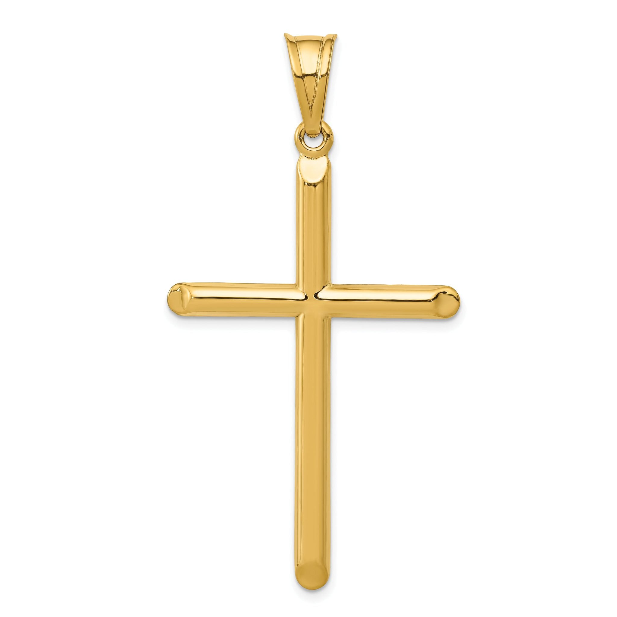 14K Gold Hollow 3D Cross Pendant with Elegant Design  56mm Main image
