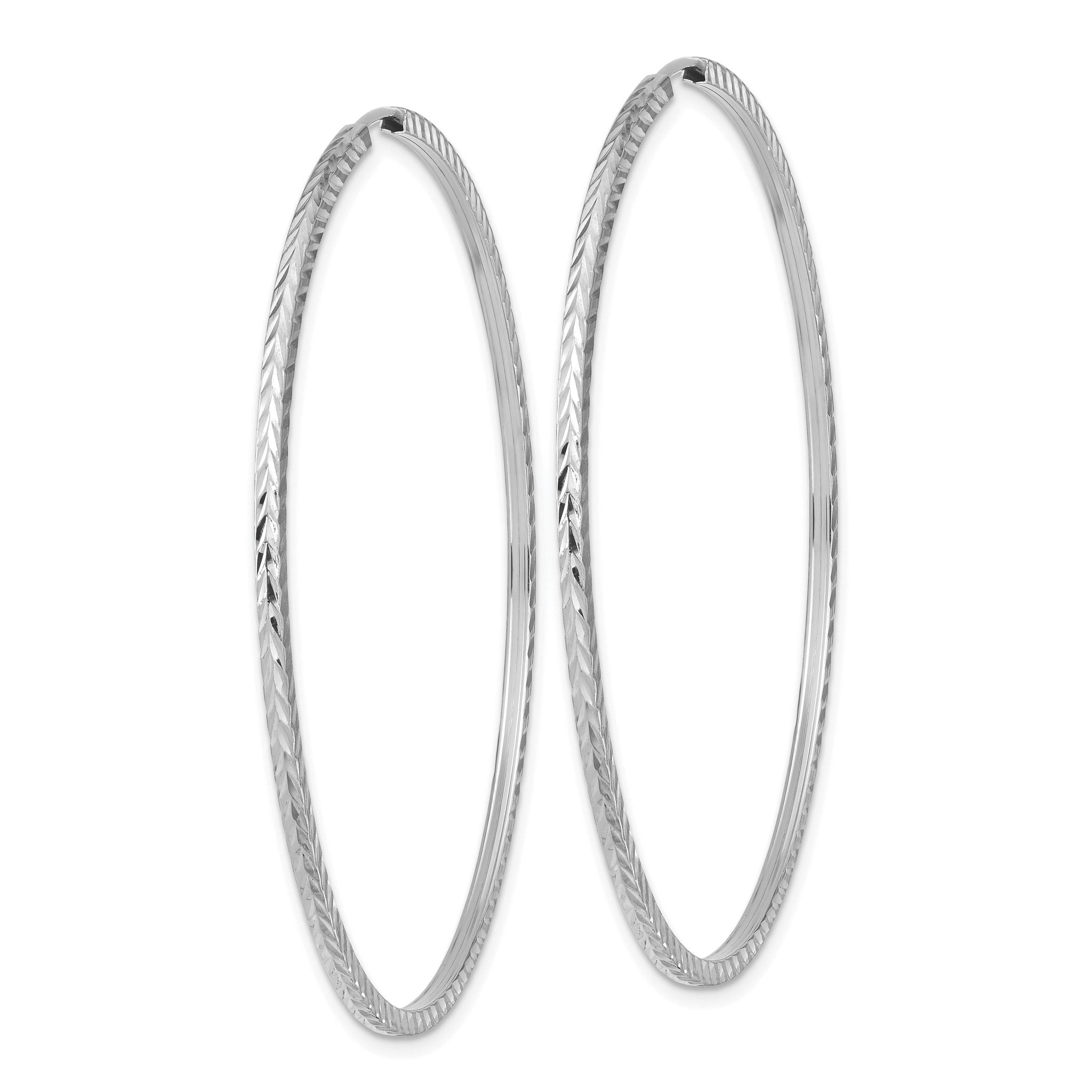 14k White Gold Diamond-cut Square Tube Endless Hoop Earrings Secondary image