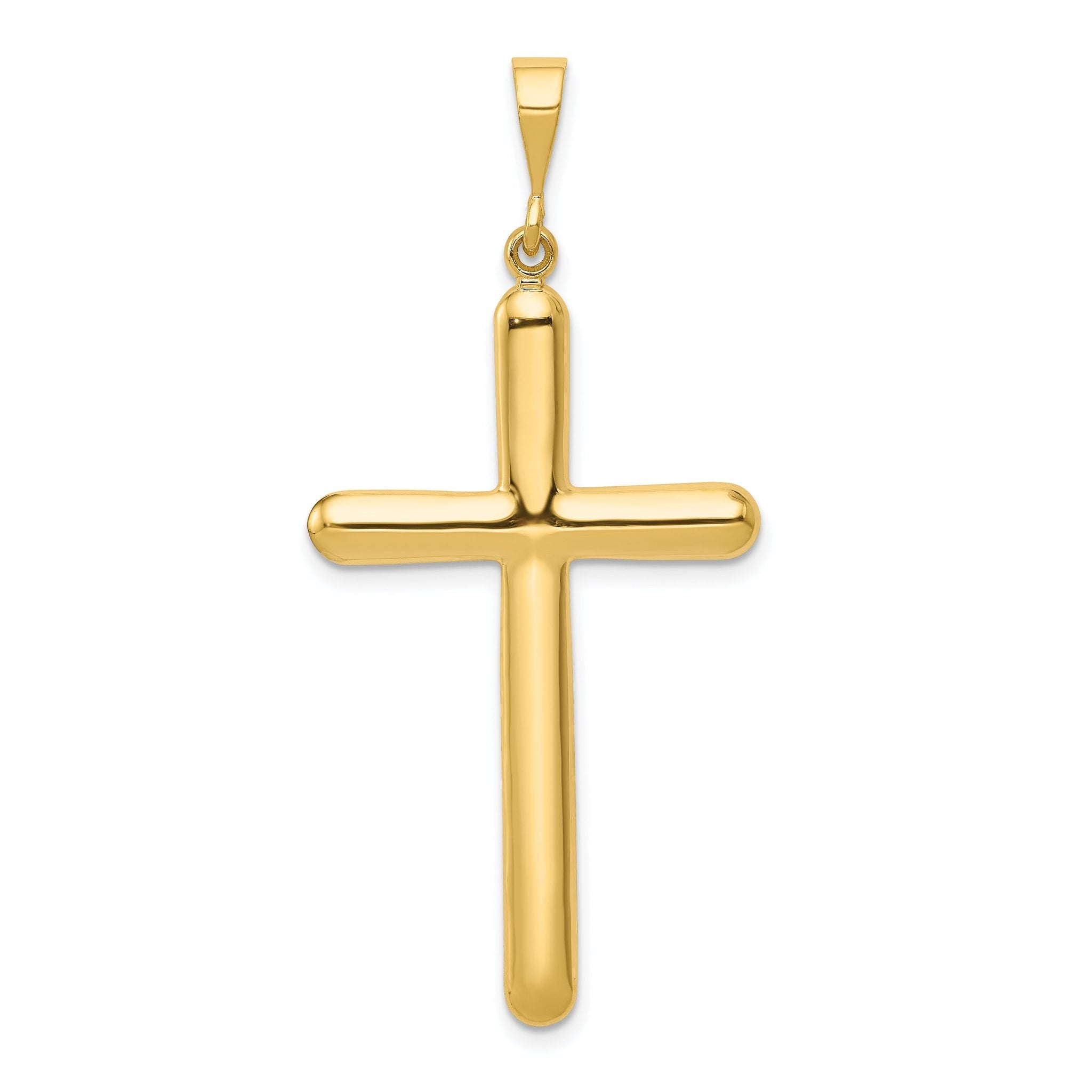 14K Gold Polished Cross Pendant with Flat Back Design