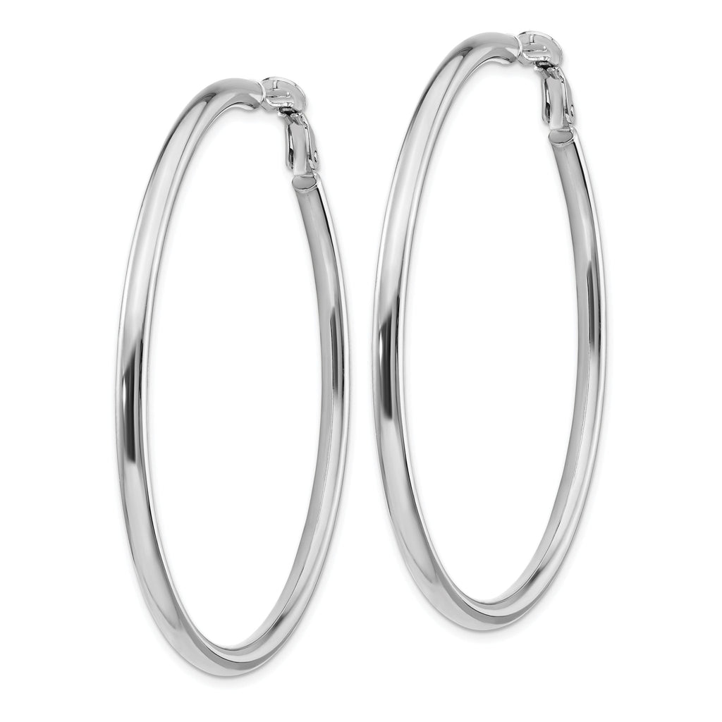 14K White Gold Hoop Earrings with Polished Finish and Omega Back 57mm