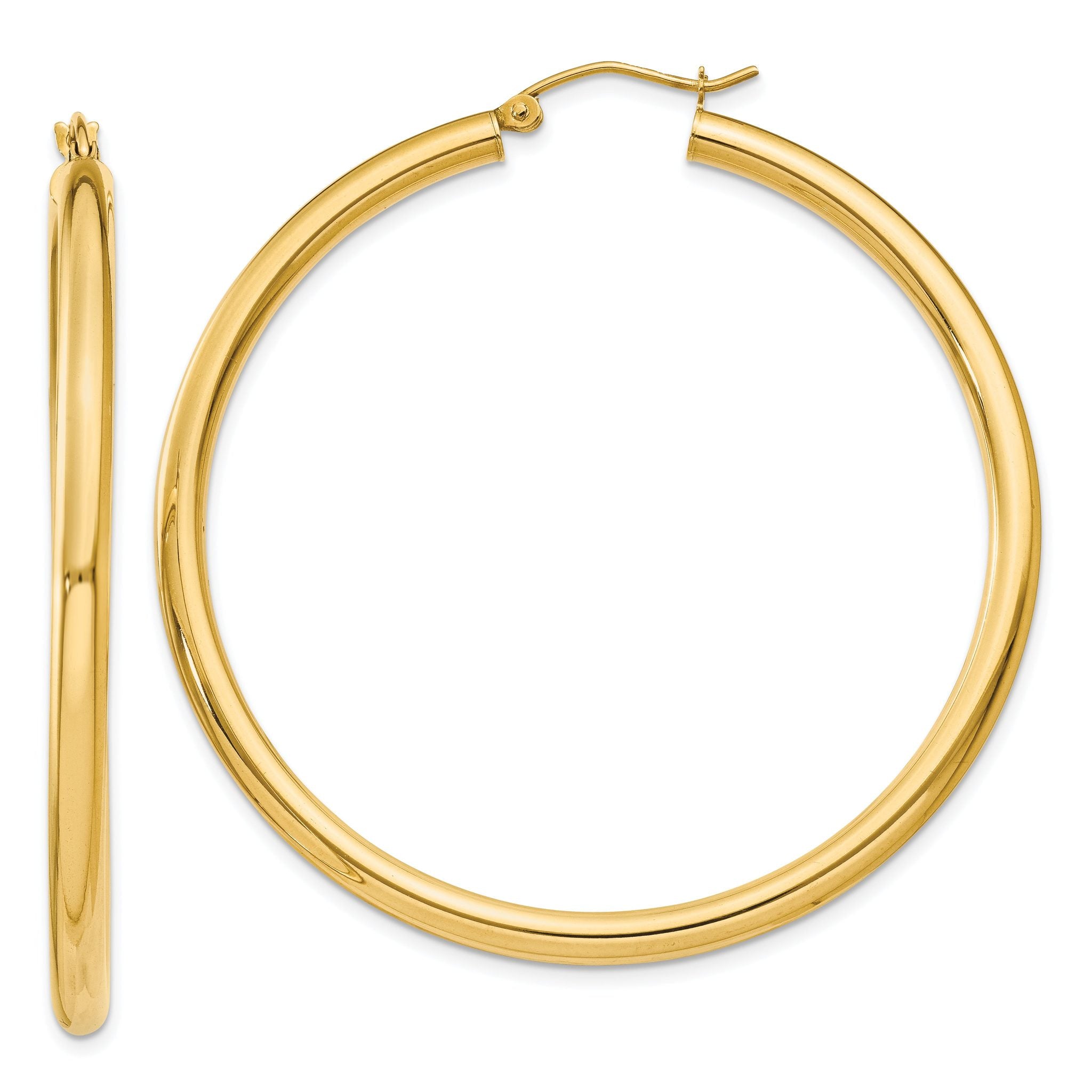 14K Polished 3mm Tube Hoop Earrings Main image