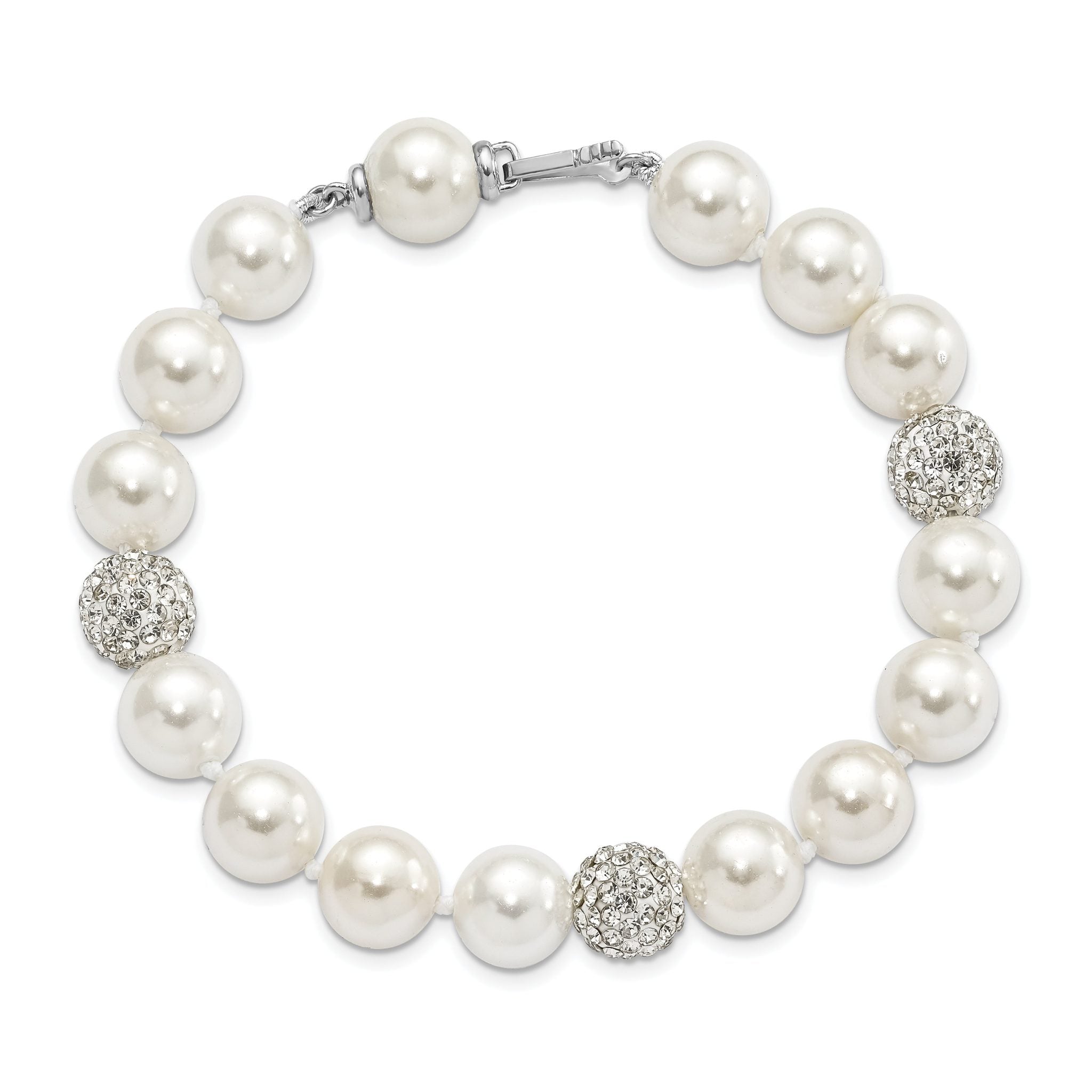 Majestik Sterling Silver Rhodium-plated 10-11mm White Imitation Shell Crystal Hand-knotted Bracelet Secondary image
