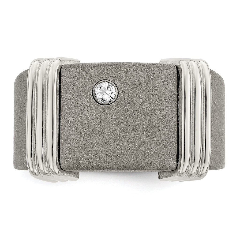 Edward Mirell Titanium & Argentium Sterling Silver .06ct Dia Signet Ring