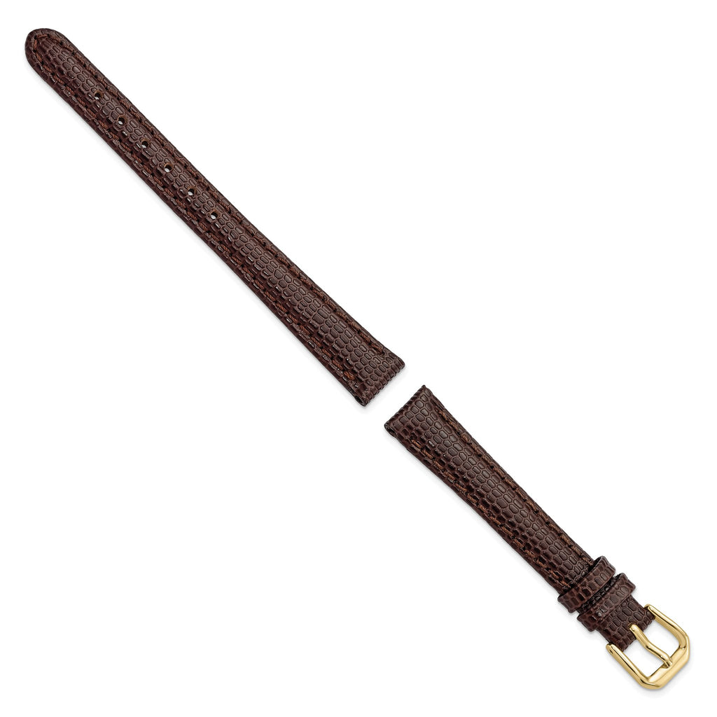 Lizard Grain Leather Watch Band in Dark Brown with Gold-Tone Buckle