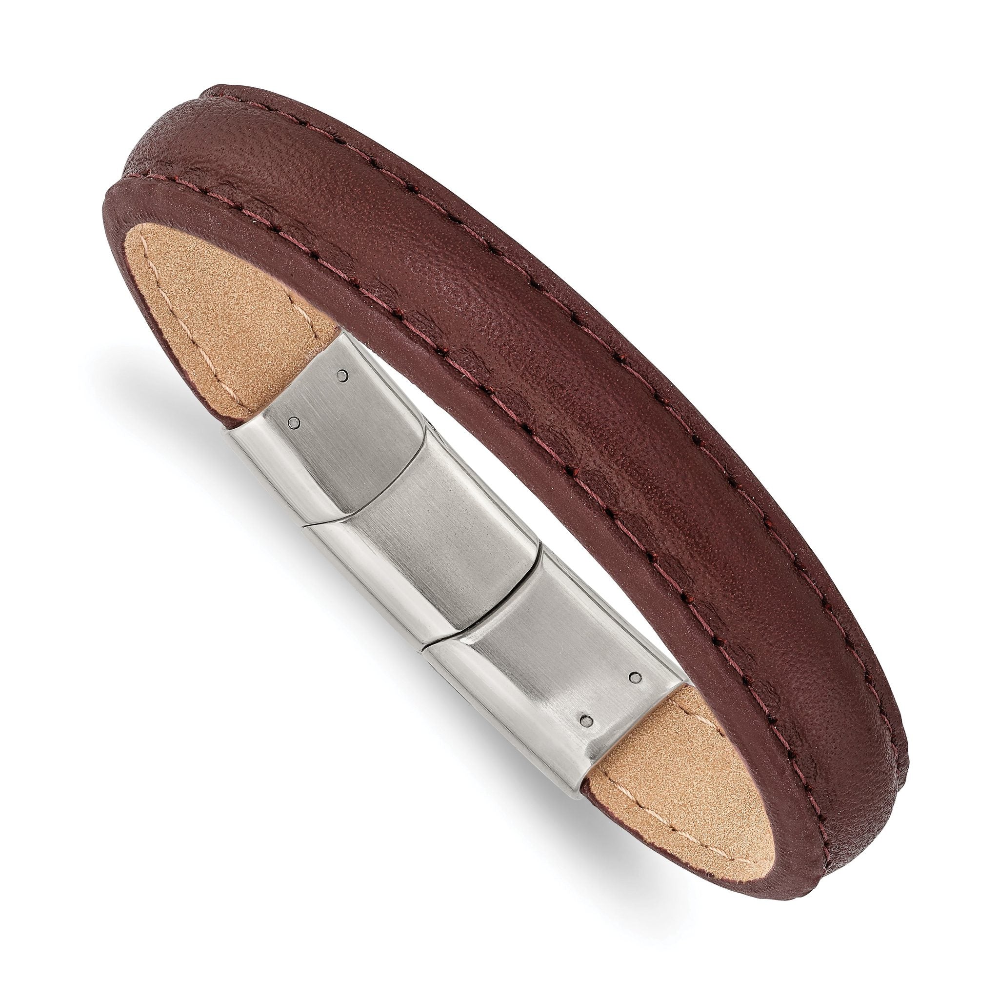 Stainless Steel Polished Brown Leather with . ext Bracelet Main image