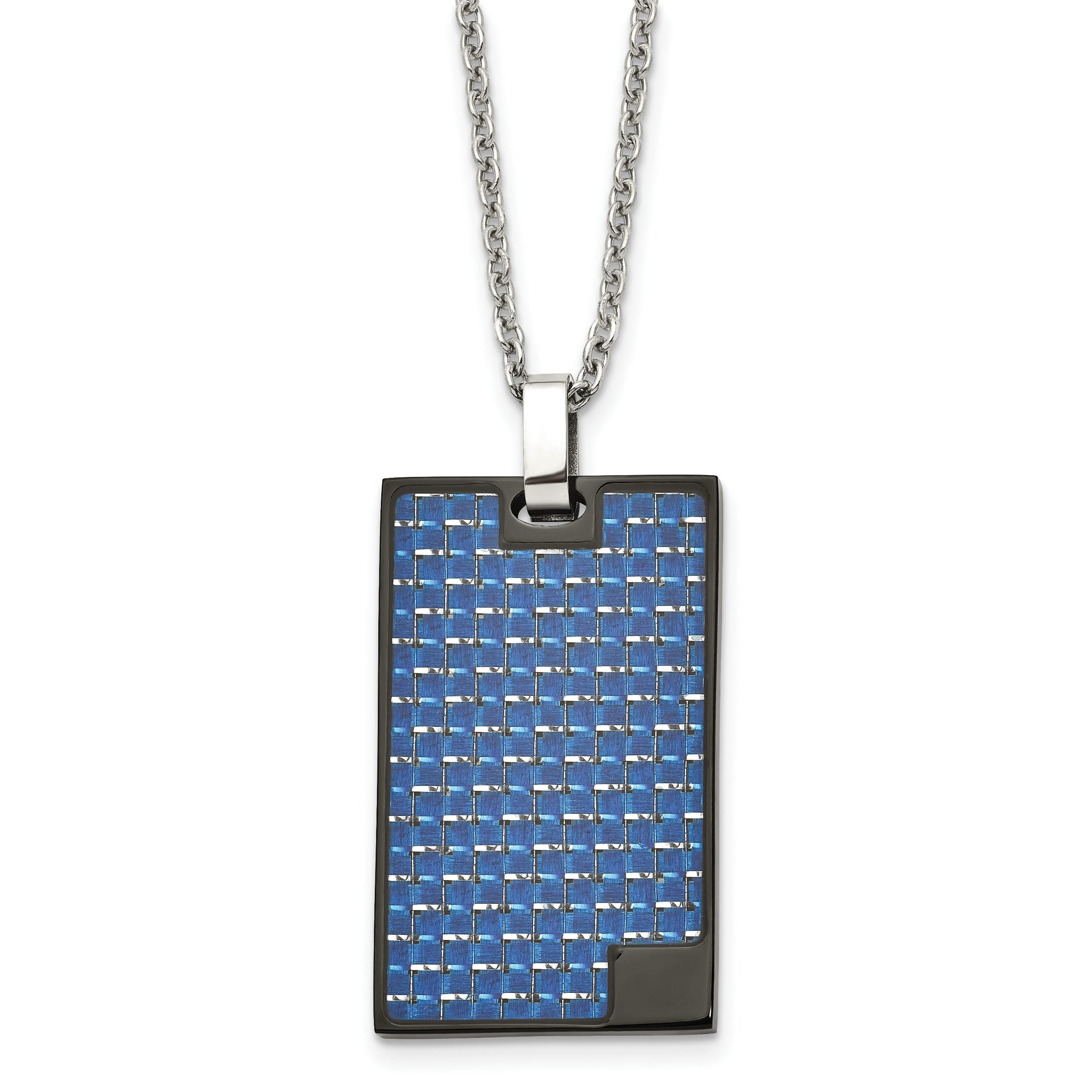 Blue Carbon Fiber Dog Tag Necklace in Stainless Steel Main image