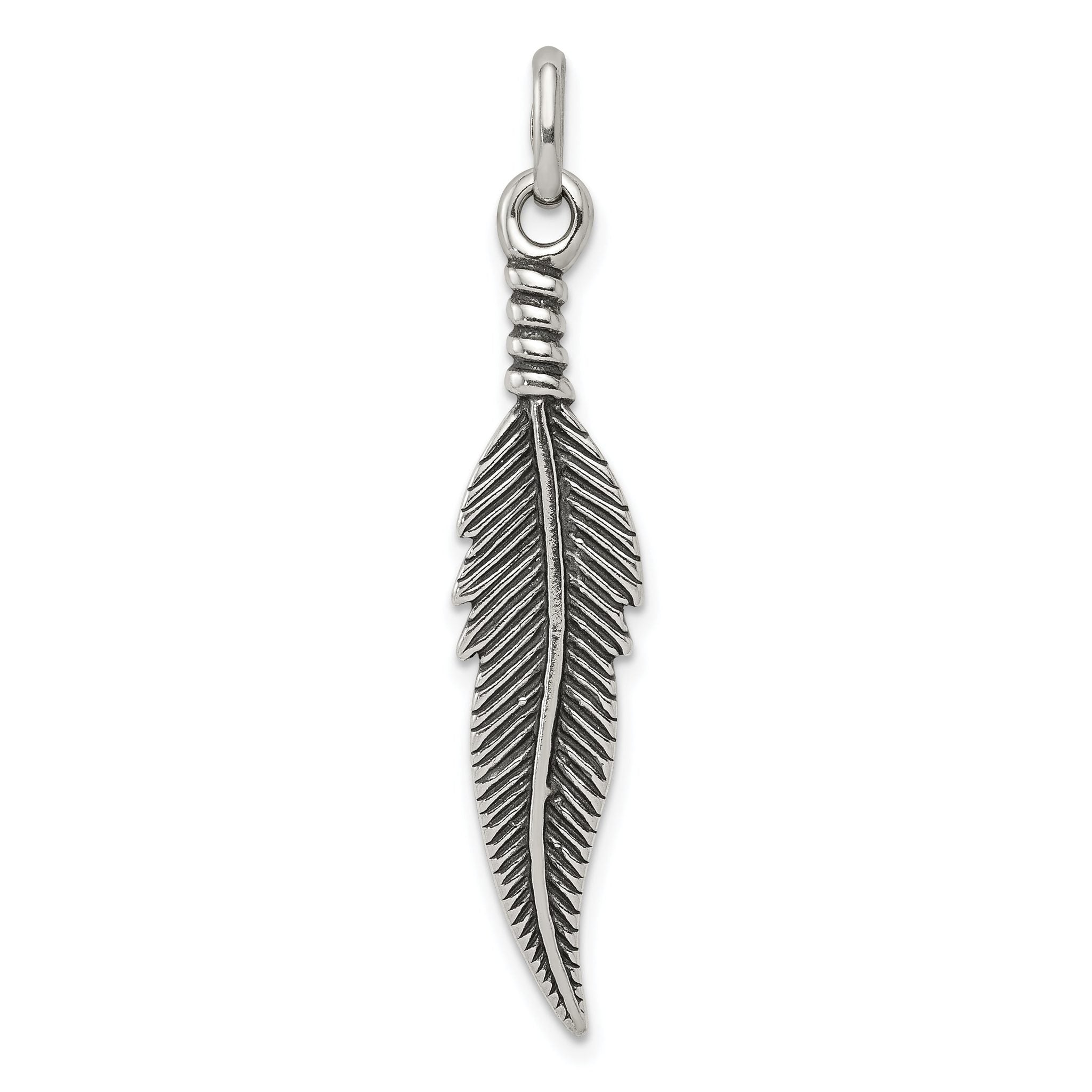 Sophia Jewelers 925 Sterling Silver Antiqued Feather Pendant for Men Main image