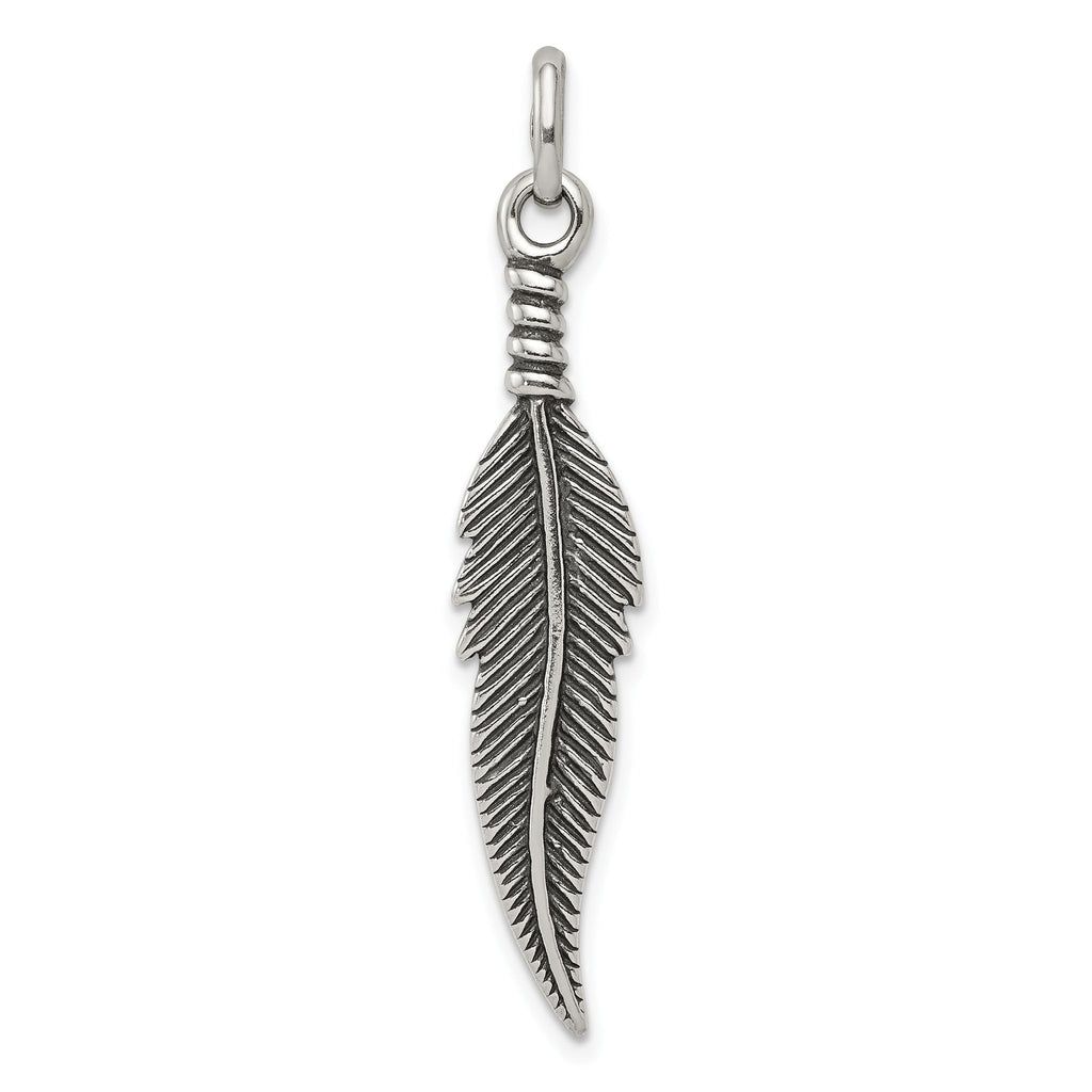 Sophia Jewelers 925 Sterling Silver Antiqued Feather Pendant for Men