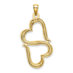 14K Gold Double Hearts Pendant with Polished Finish  Elegant and Solid Design