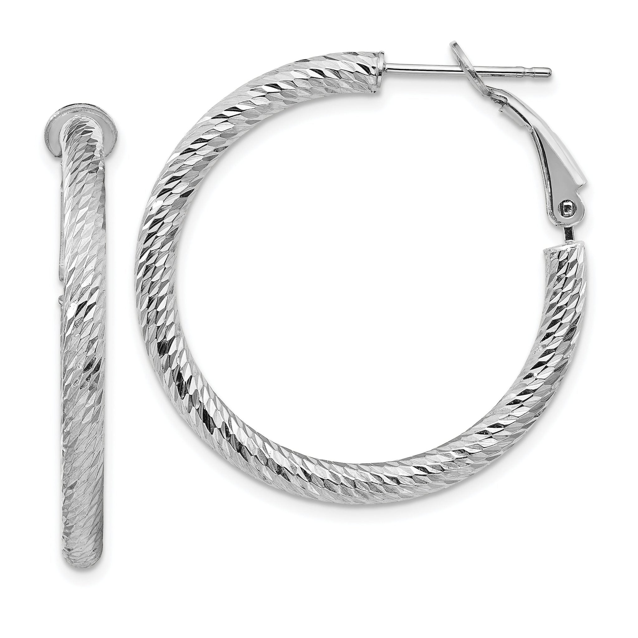 14K White Gold Diamond-Cut Hoop Earrings with Omega Back Closure Main image