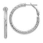 14K White Gold Diamond-Cut Hoop Earrings with Omega Back Closure