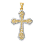 14K Gold Filigree Cross Pendant with Rhodium Accent  Elegant and Timeless