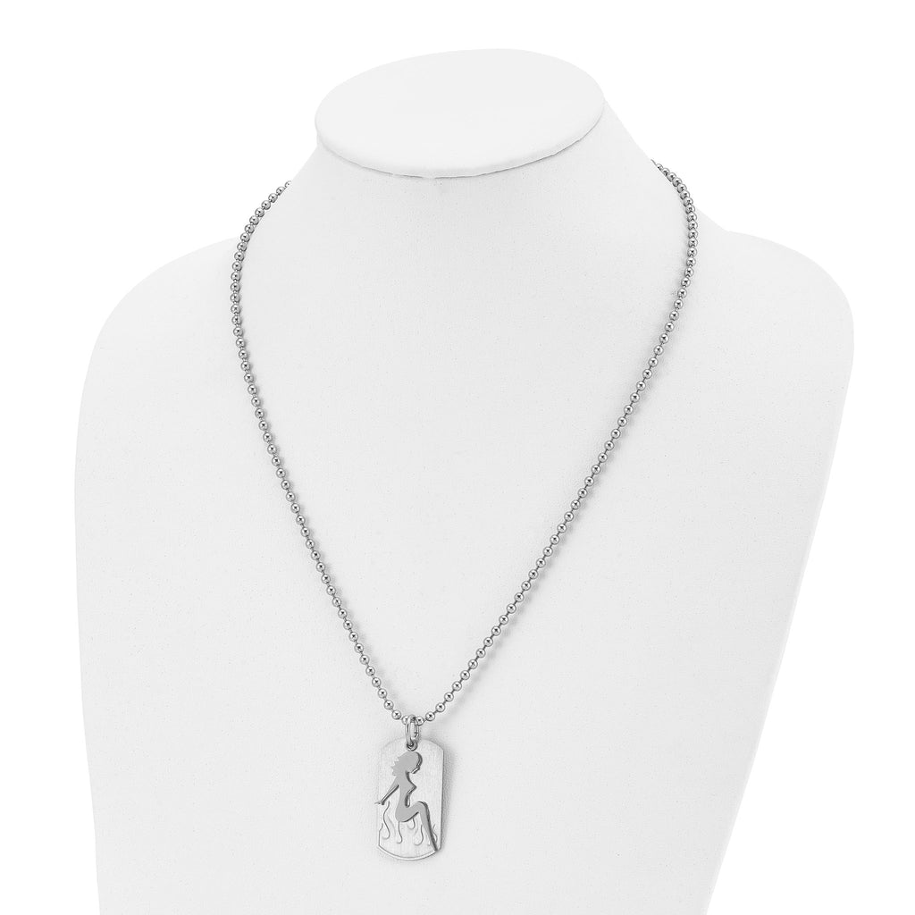 Stainless Steel Brushed & Polished Woman Silhouette Dog Tag 22in Necklace