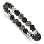 Stainless Steel Antiqued and Polished Black IP-plated Chain 8mm Lava Stone Beaded Stretch Bracelet