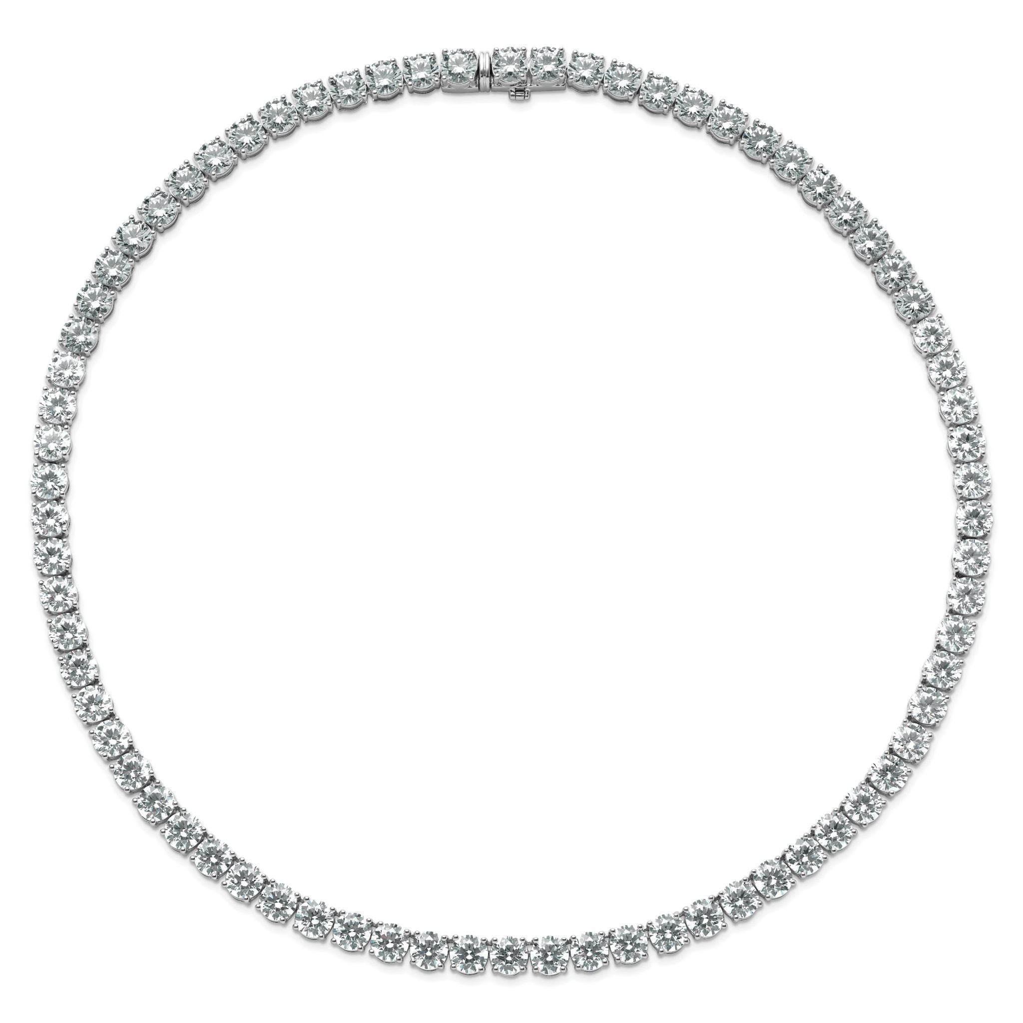 14k White Gold 83 carat Lab Grown Diamond VS+ F+ Complete Round 22 inch Straight Tennis Necklace