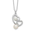 Sterling Silver Rhodium-Rhodium-Plated 6-7.5mm White Button Freshwater Cultured Pearl and CZ Double Heart 17 inch Necklace