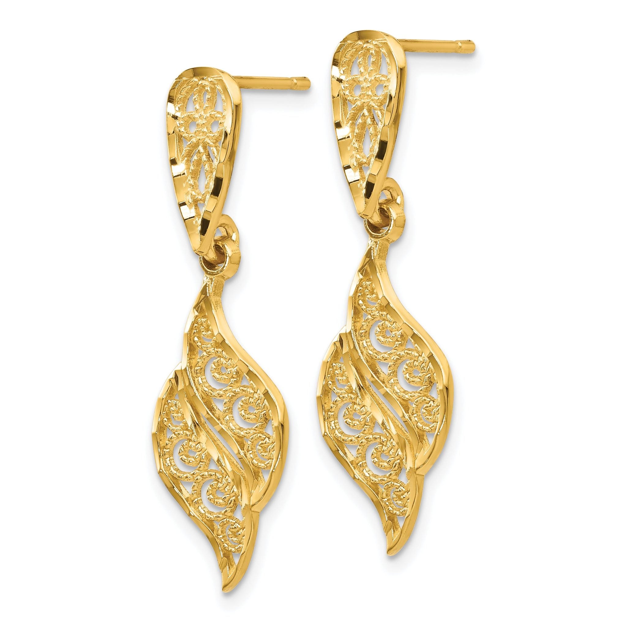 14K Gold Polished Diamond-Cut Filigree Swirl Dangle Earrings for Women Secondary image