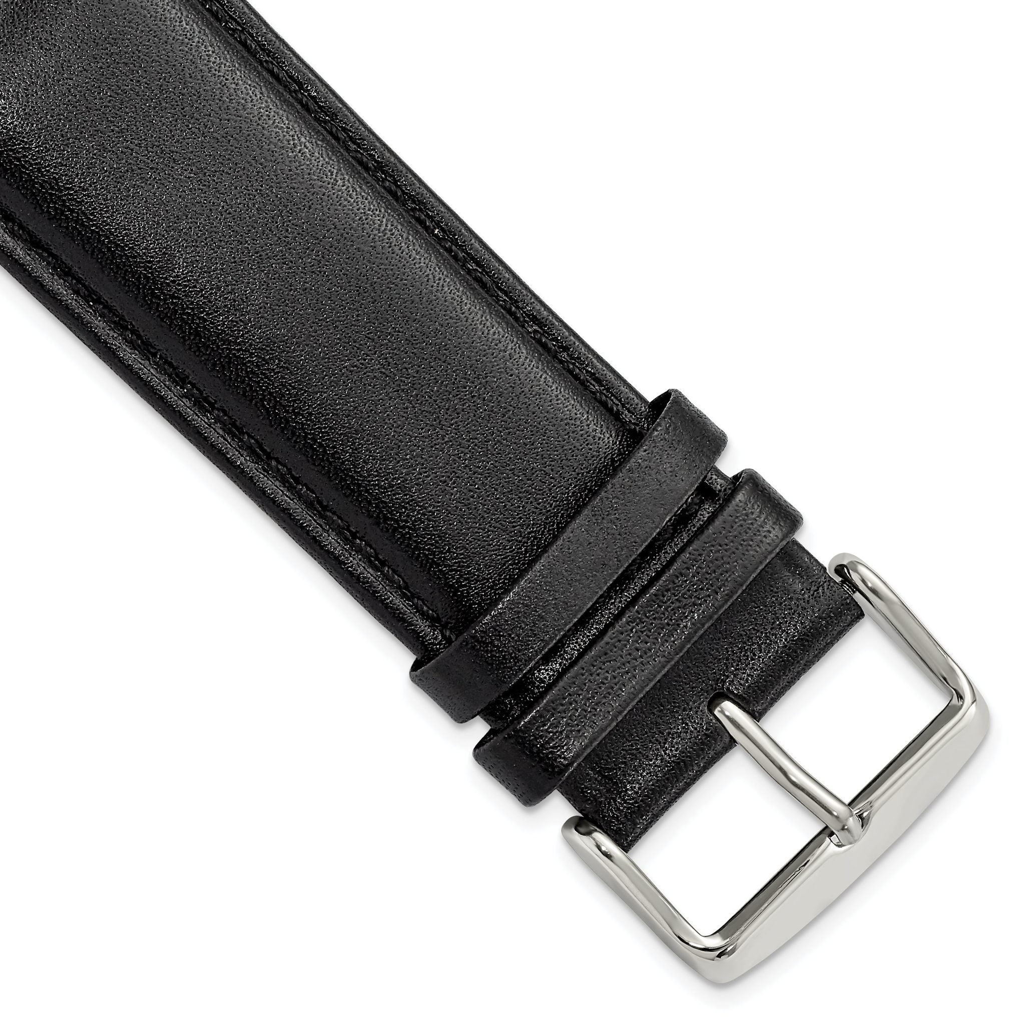 Smooth Leather Watch Band in Black with Silver-Tone Buckle, 24mm