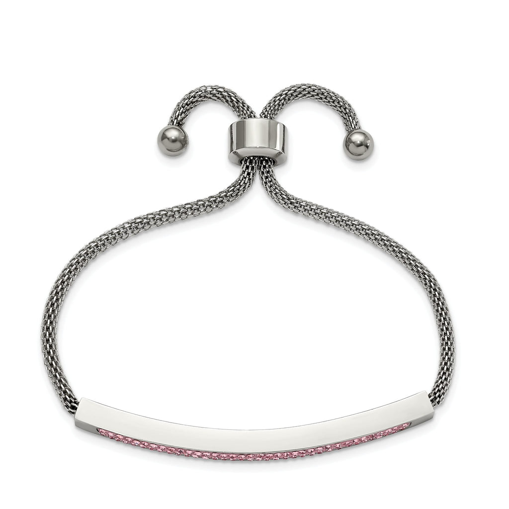 Stainless Steel Polished with Pink Glass Adjustable Bracelet for Women