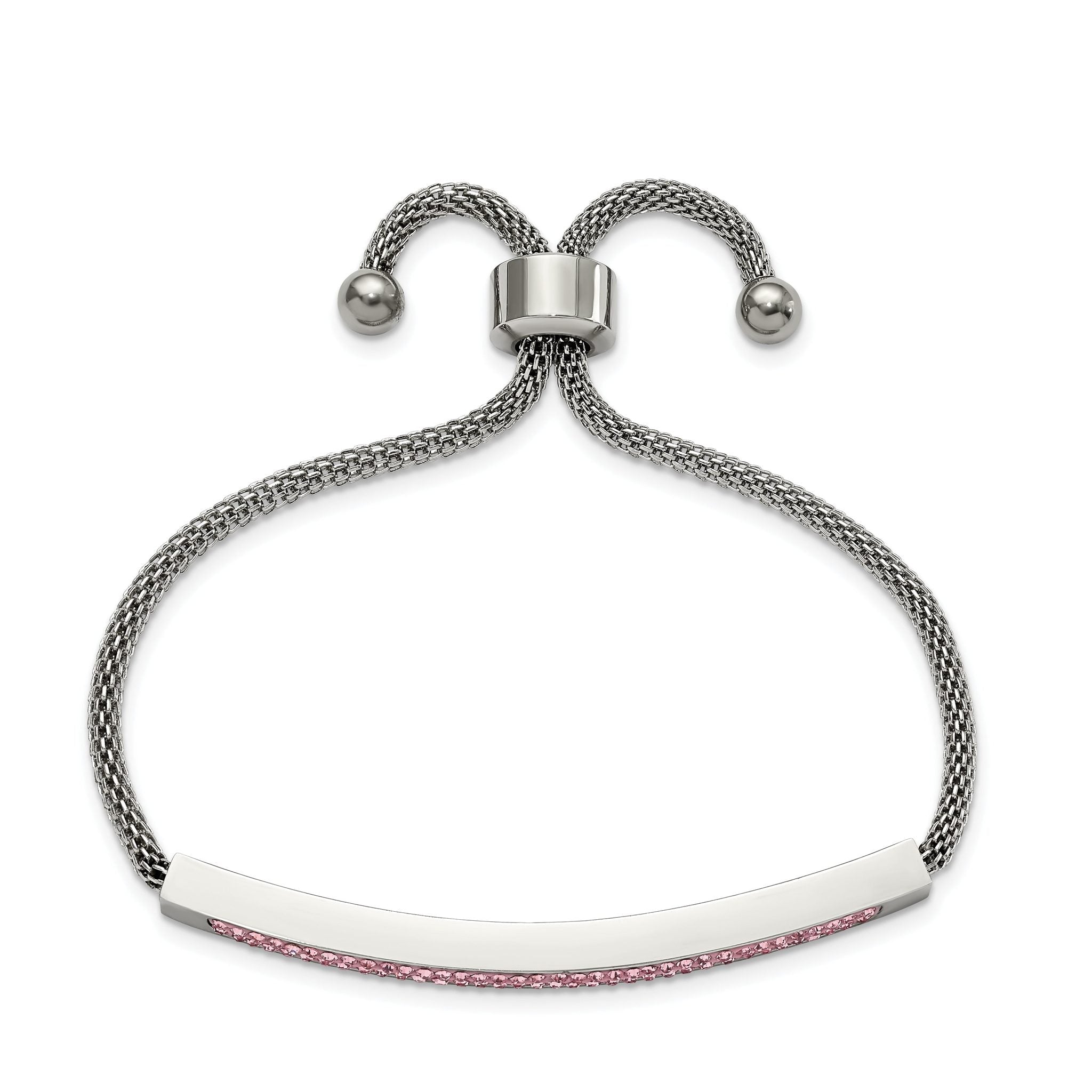 Stainless Steel Polished with Pink Glass Adjustable Bracelet for Women