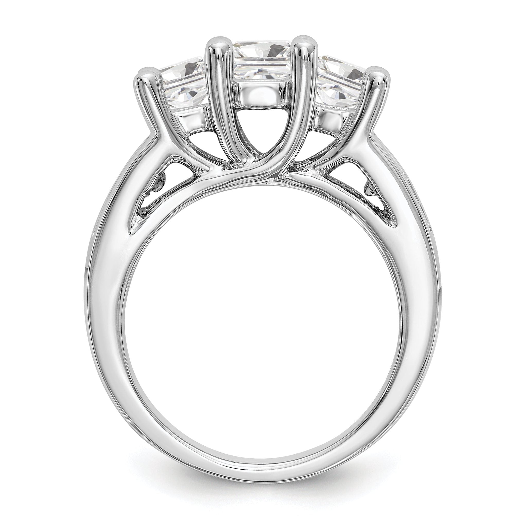 14K White Gold 3-Stone Plus (Holds 1 carat (5.5mm) Princess Center and (2-4.5mm) Princess Sides) Diamond Semi-Mount Engagement Ring Secondary image