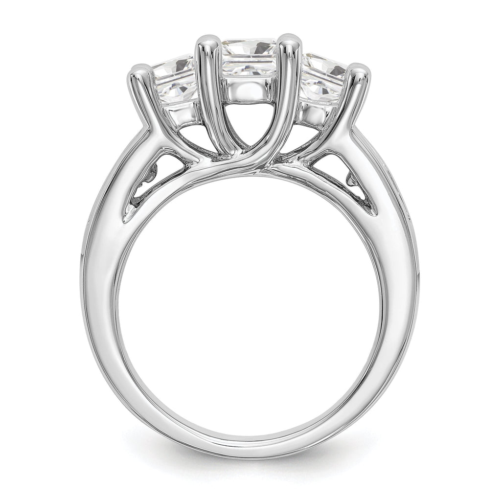 14K White Gold 3-Stone Plus (Holds 1 carat (5.5mm) Princess Center and (2-4.5mm) Princess Sides) Diamond Semi-Mount Engagement Ring