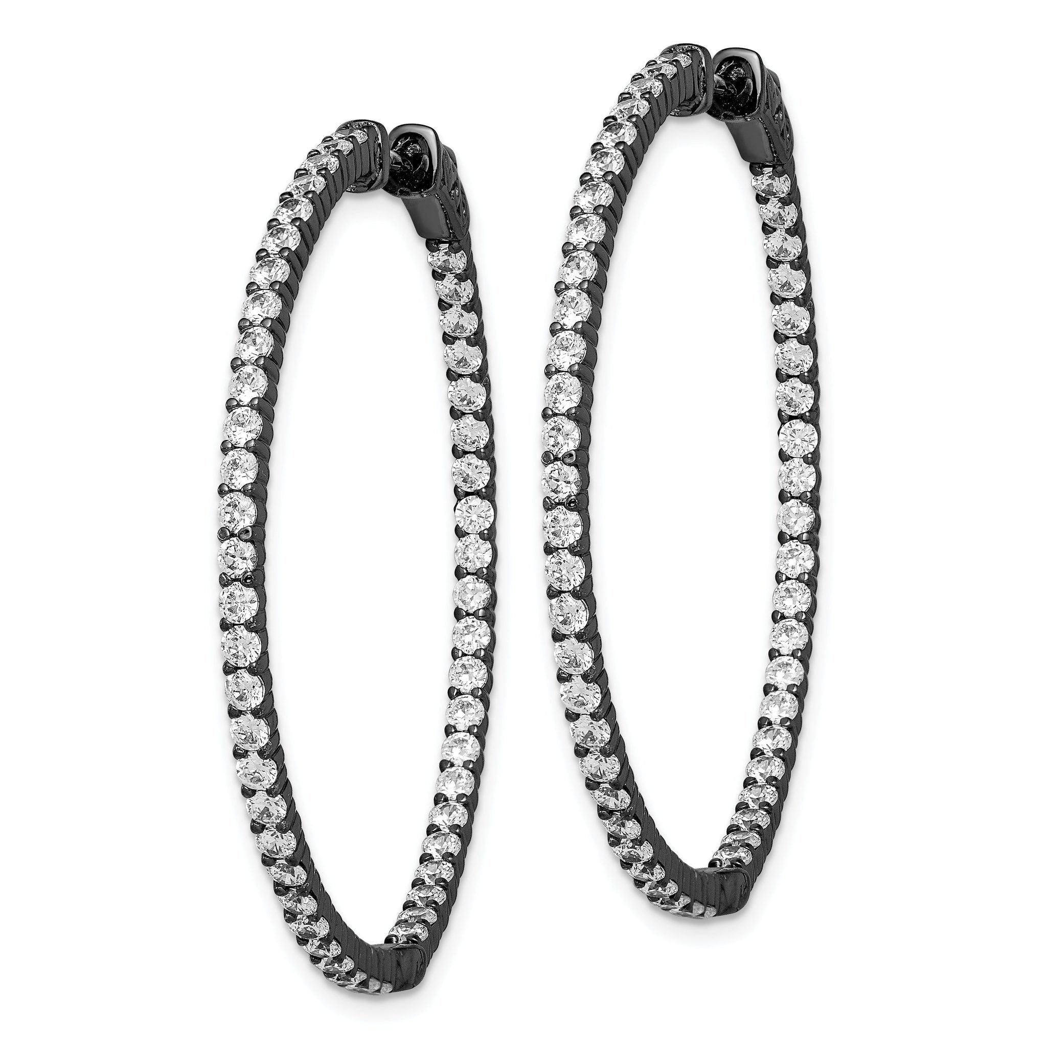Sterling Shimmer Black Rhodium-plated 100 Stone 2mm CZ In and Out Round Hinged Hoop Earrings Secondary image