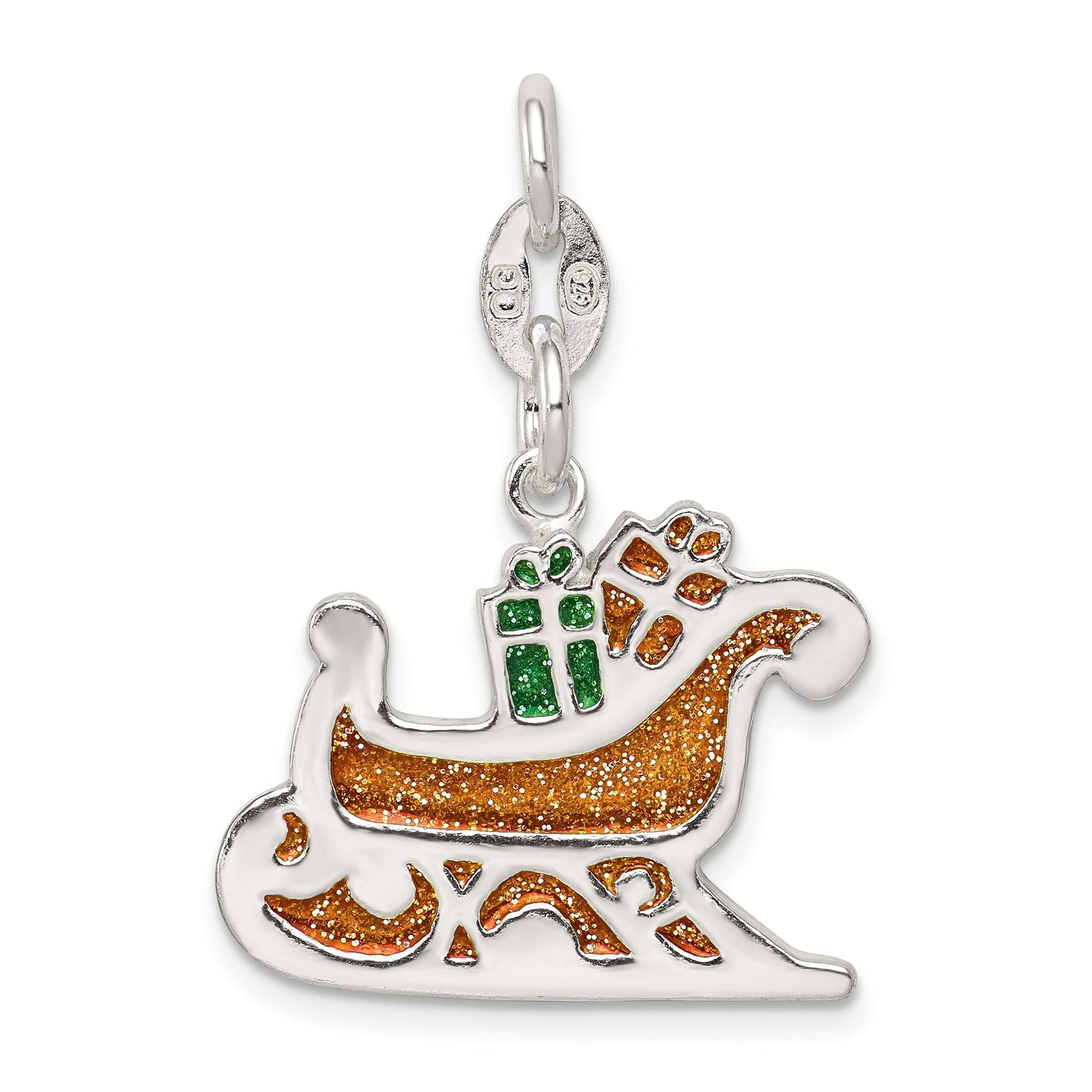 Sterling Silver 925 Santa's Sled Charm with Enamel Anti-Tarnish Finish Main image