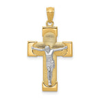 14K Two-Tone Gold Crucifix Pendant with Textured Solid Design  30mm