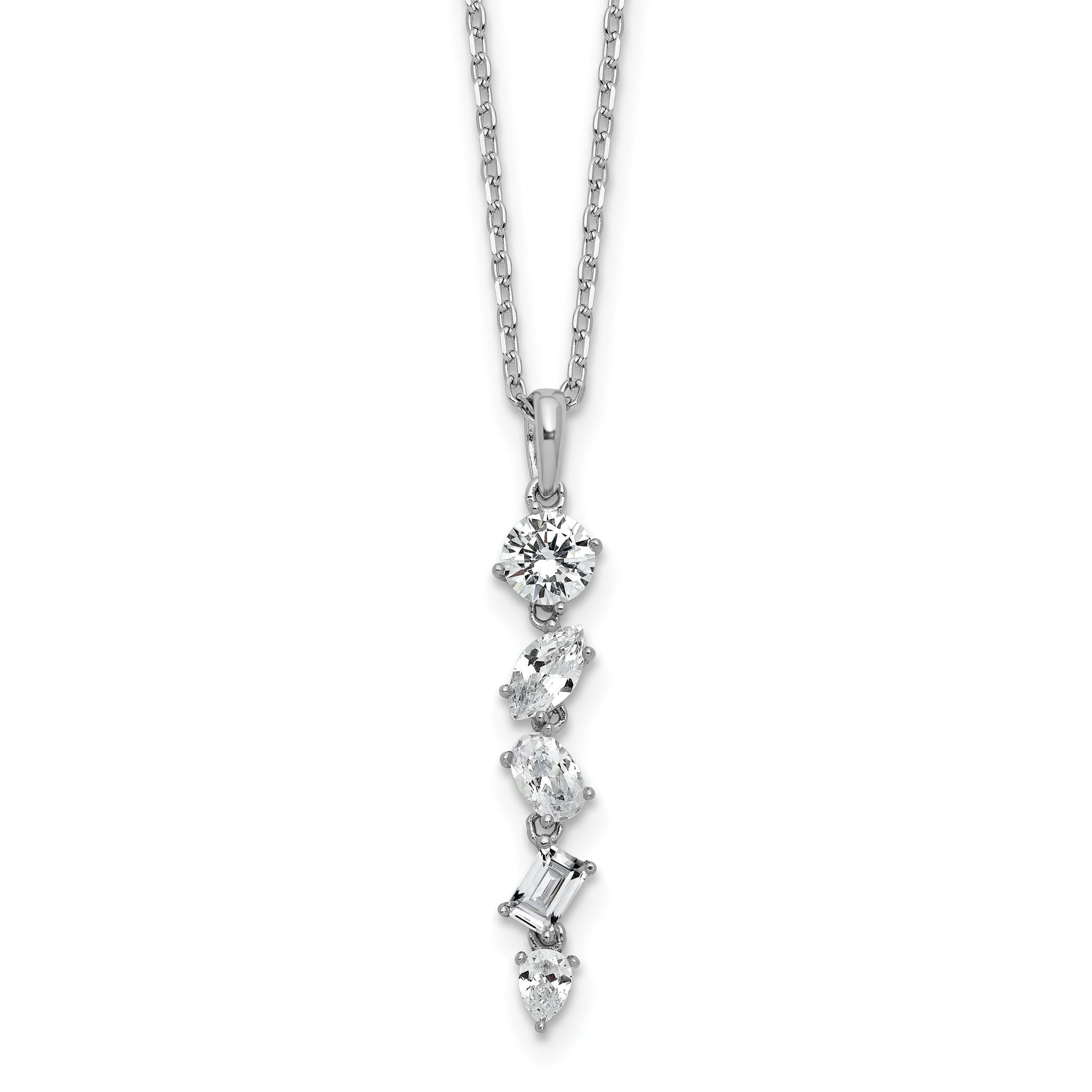 Cheryl M Sterling Silver Rhodium-plated Polished Fancy Multi-cut CZ with 2 Inch Extension Necklace Main image