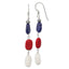 Sterling Silver Polished Red Coral/Crystal/White Jade/Lapis Dangle Earrings
