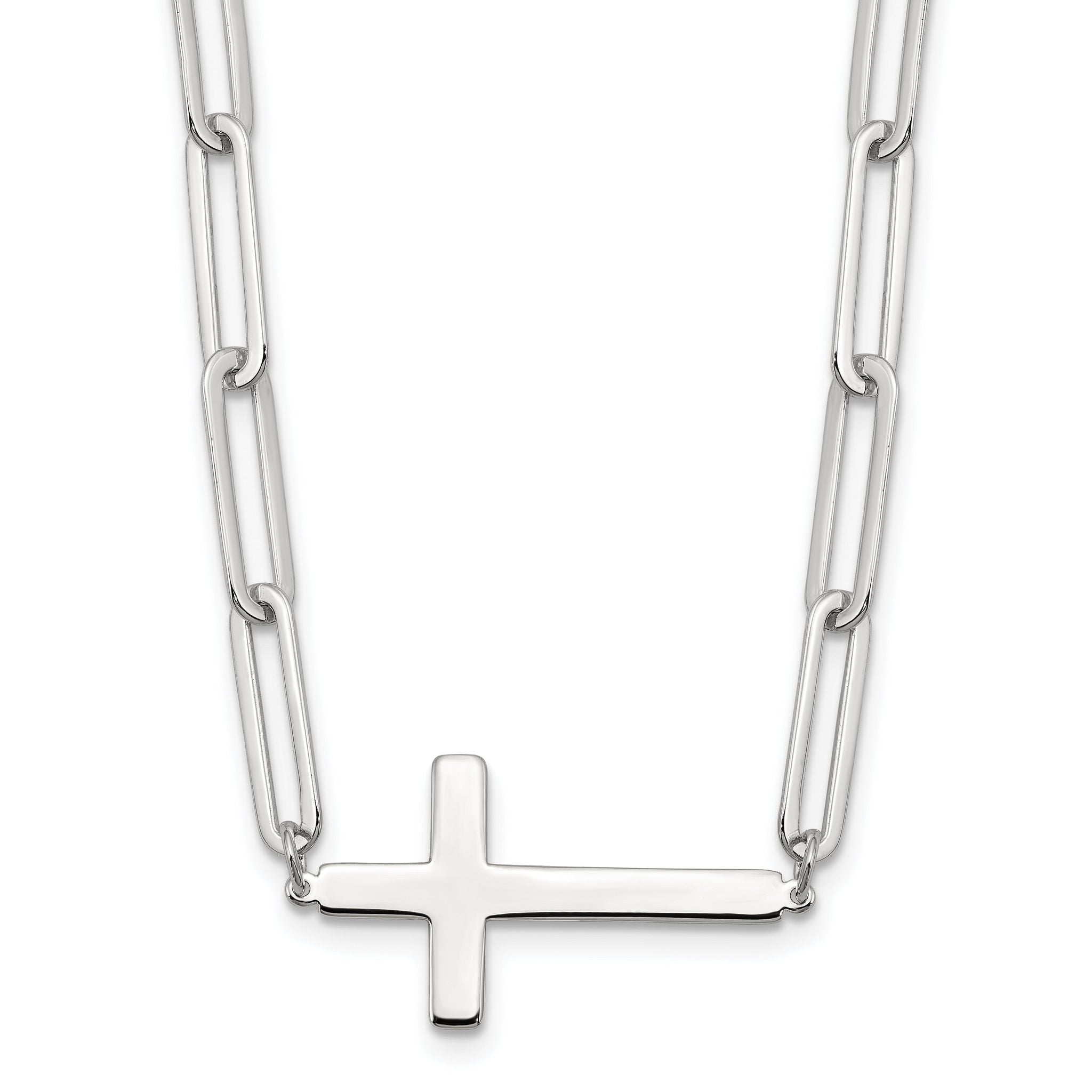 Sterling Silver E-Coated Cross Paperclip Link With 2 in ext Necklace Main image